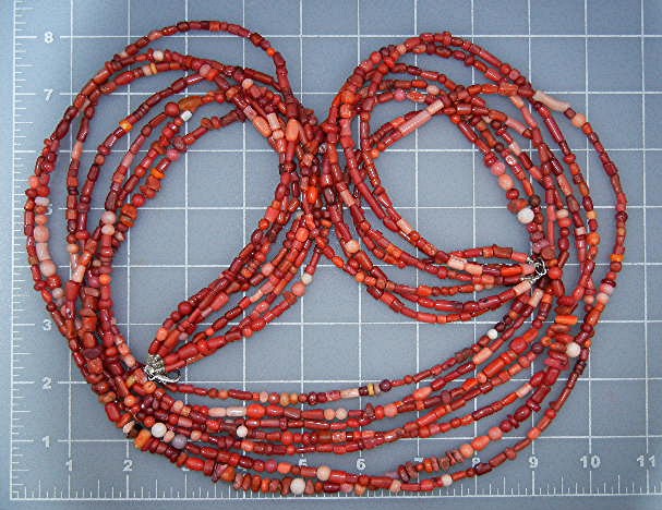 Navajo Red & Pink Coral Peyote Bird 7 Strands Necklace