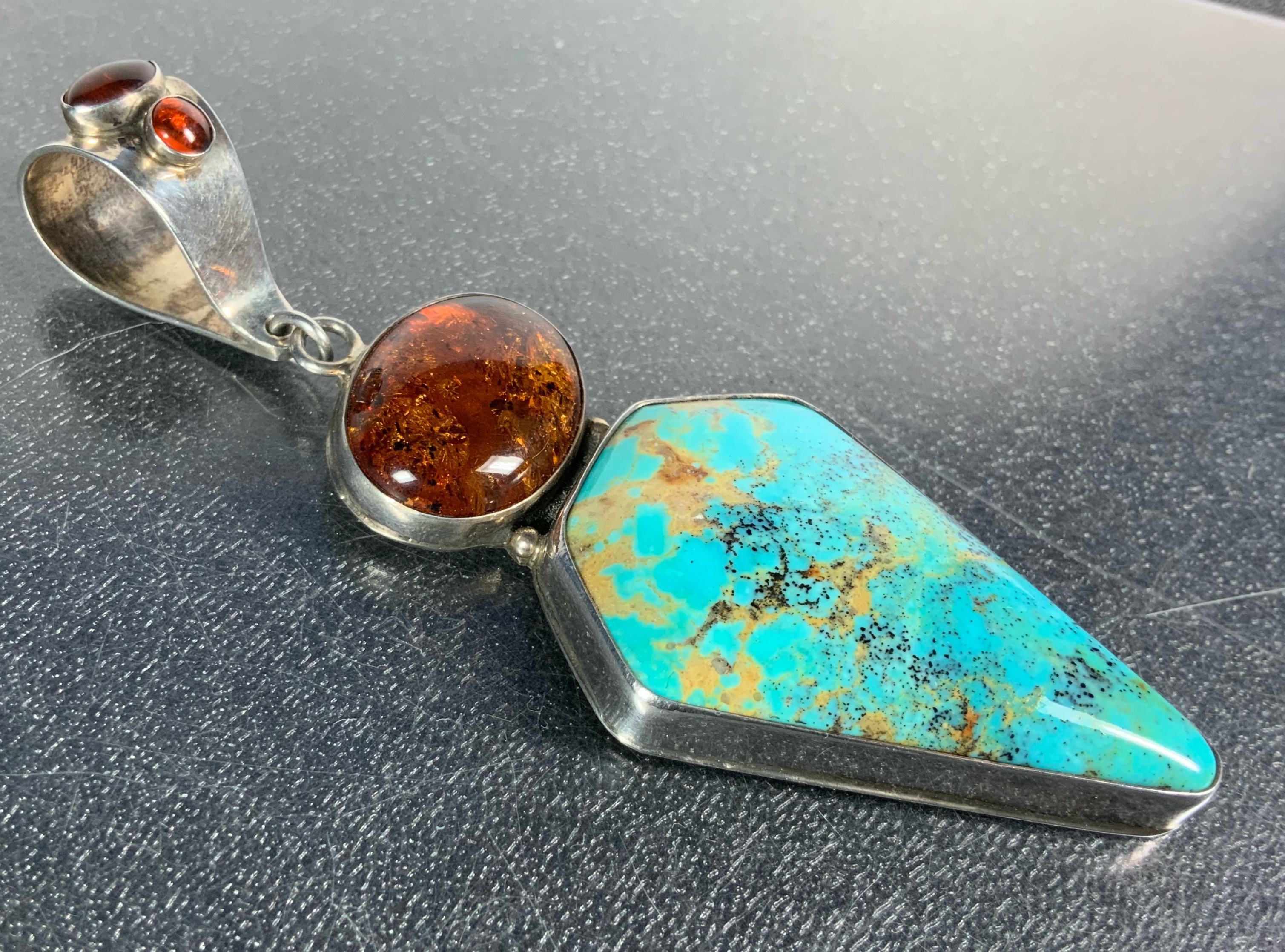 David Troutman Kingman Turquoise Amber Pendant