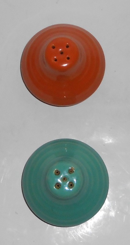 VINTAGE Bauer Pottery Ring Ware Jade & Orange Salt & Pepper Shaker Set