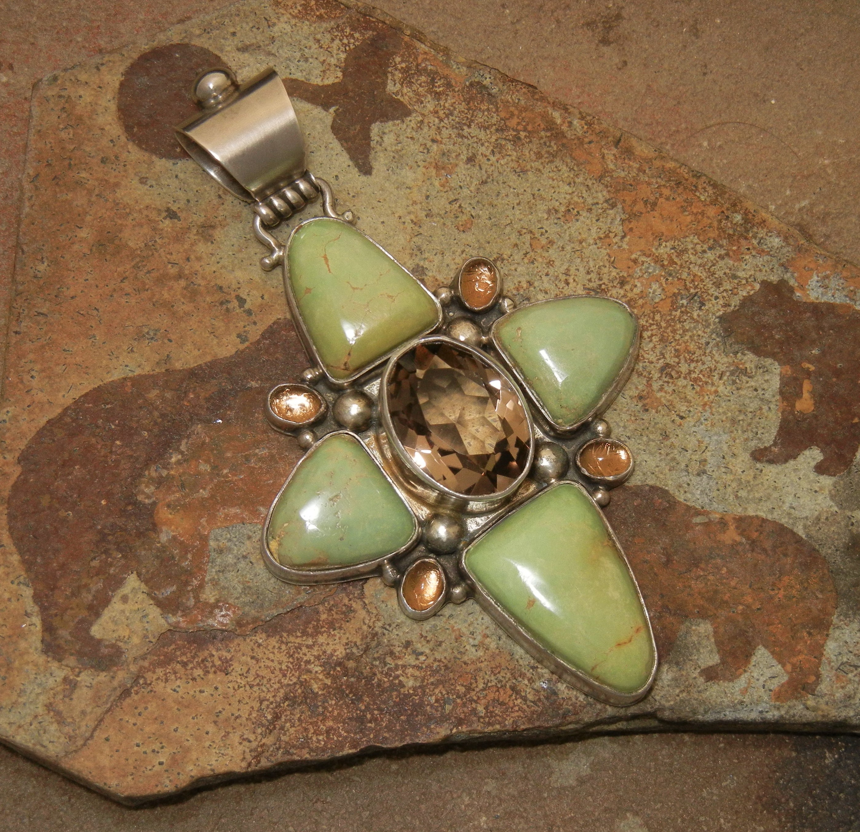 David Troutman Kingman Turquoise Citrine Cross Pendant