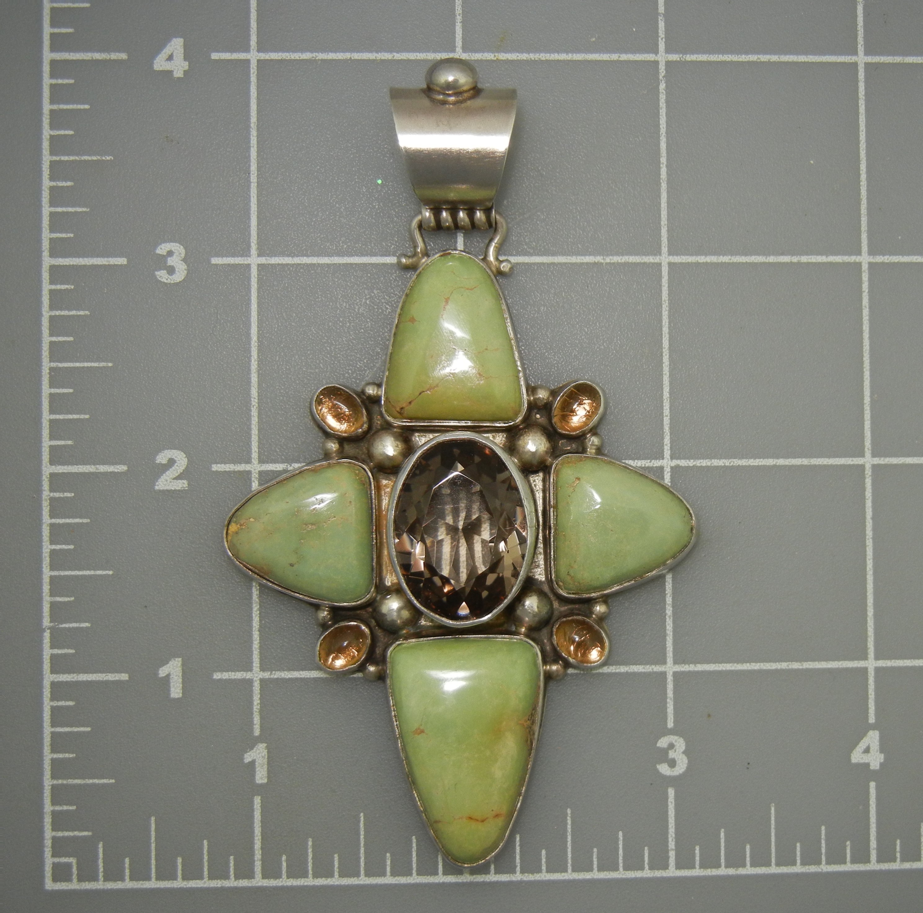 David Troutman Kingman Turquoise Citrine Cross Pendant