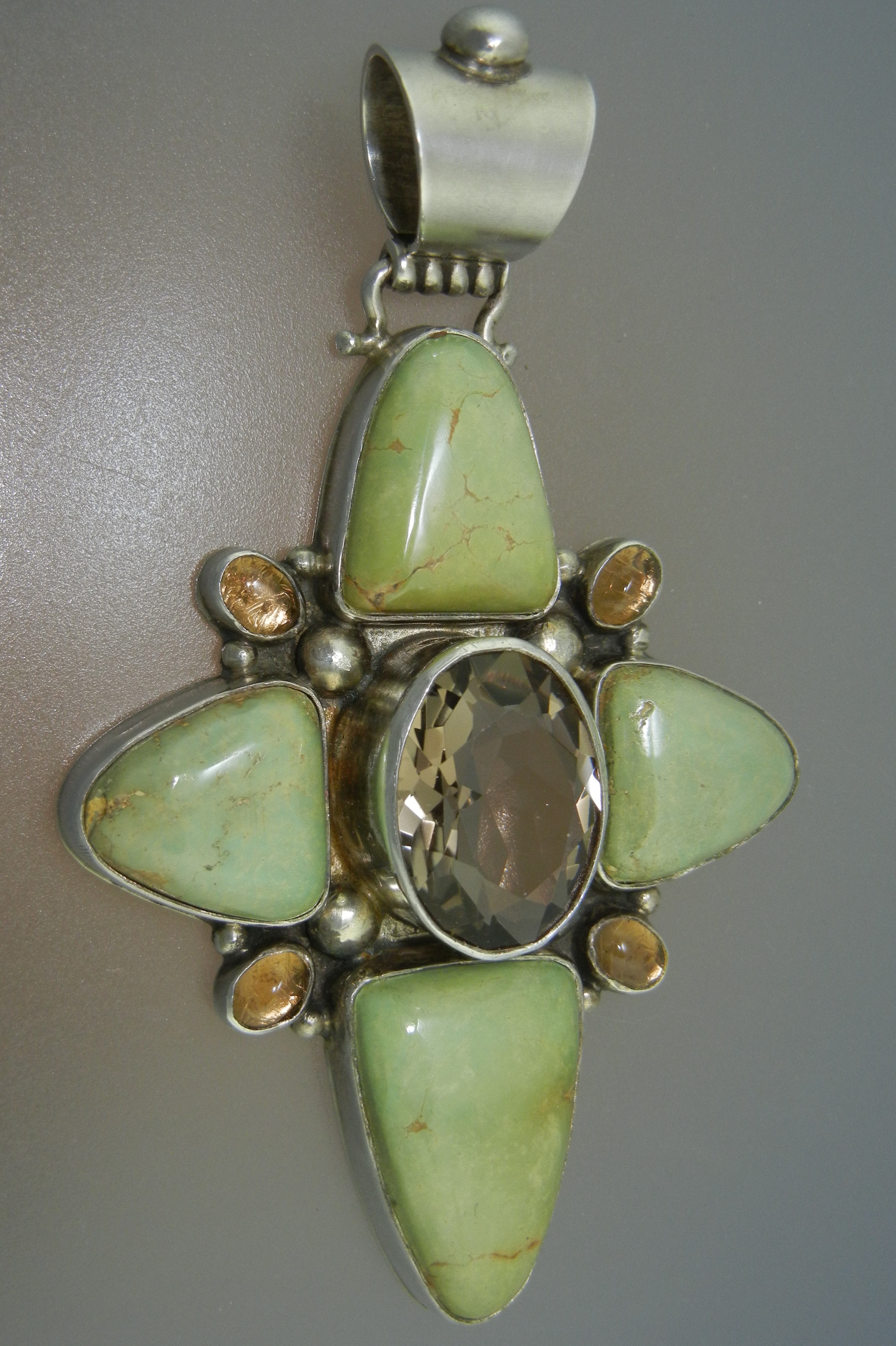 David Troutman Kingman Turquoise Citrine Cross Pendant