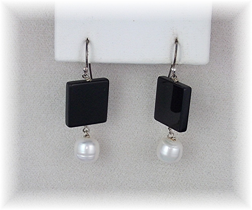 Earrings Onyx 11mm  Pearls Sterling SilveRiley Burnett