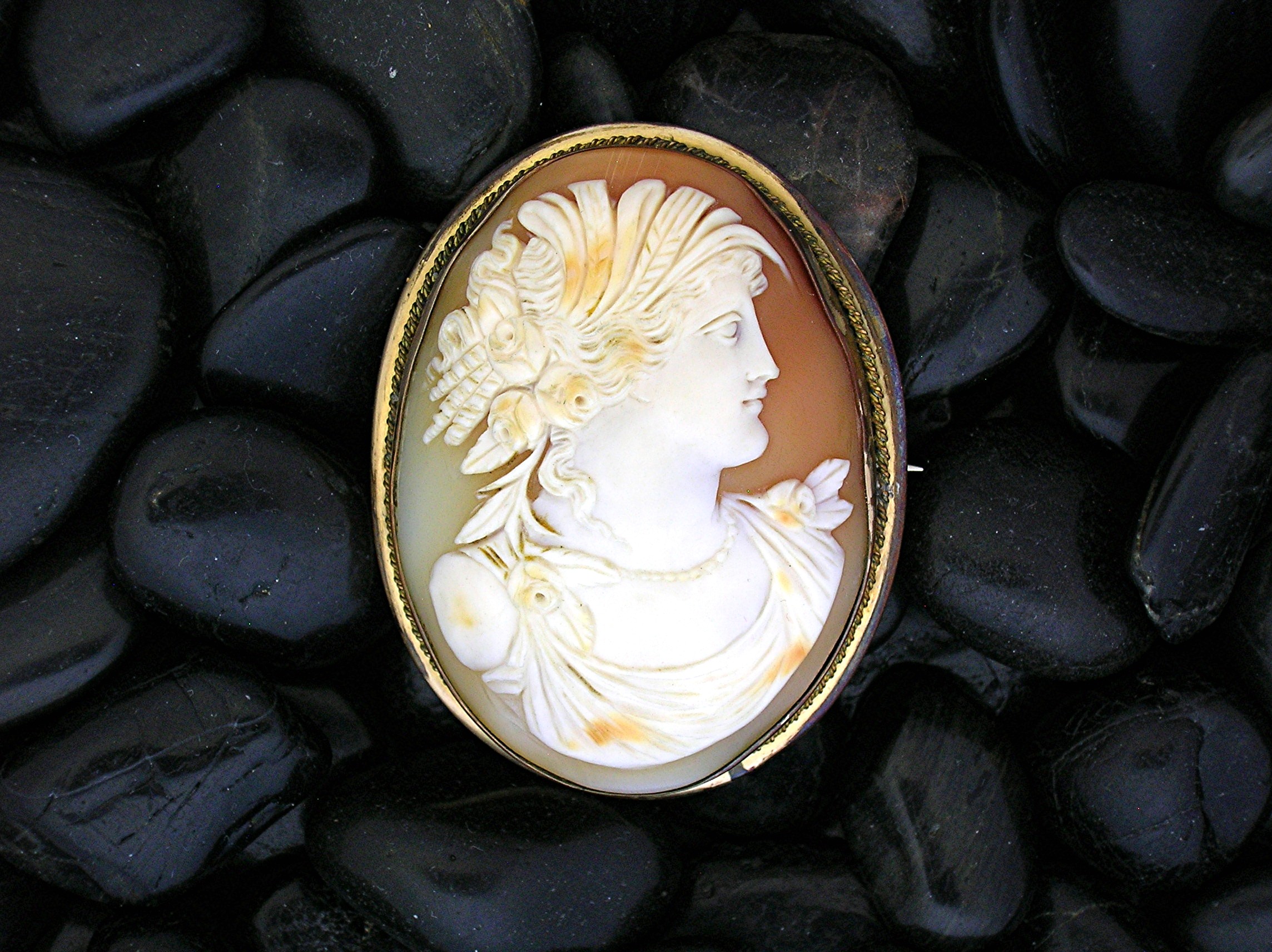 Cameo Carved Shell Italian 2 3/8 Inch Gilt Brass