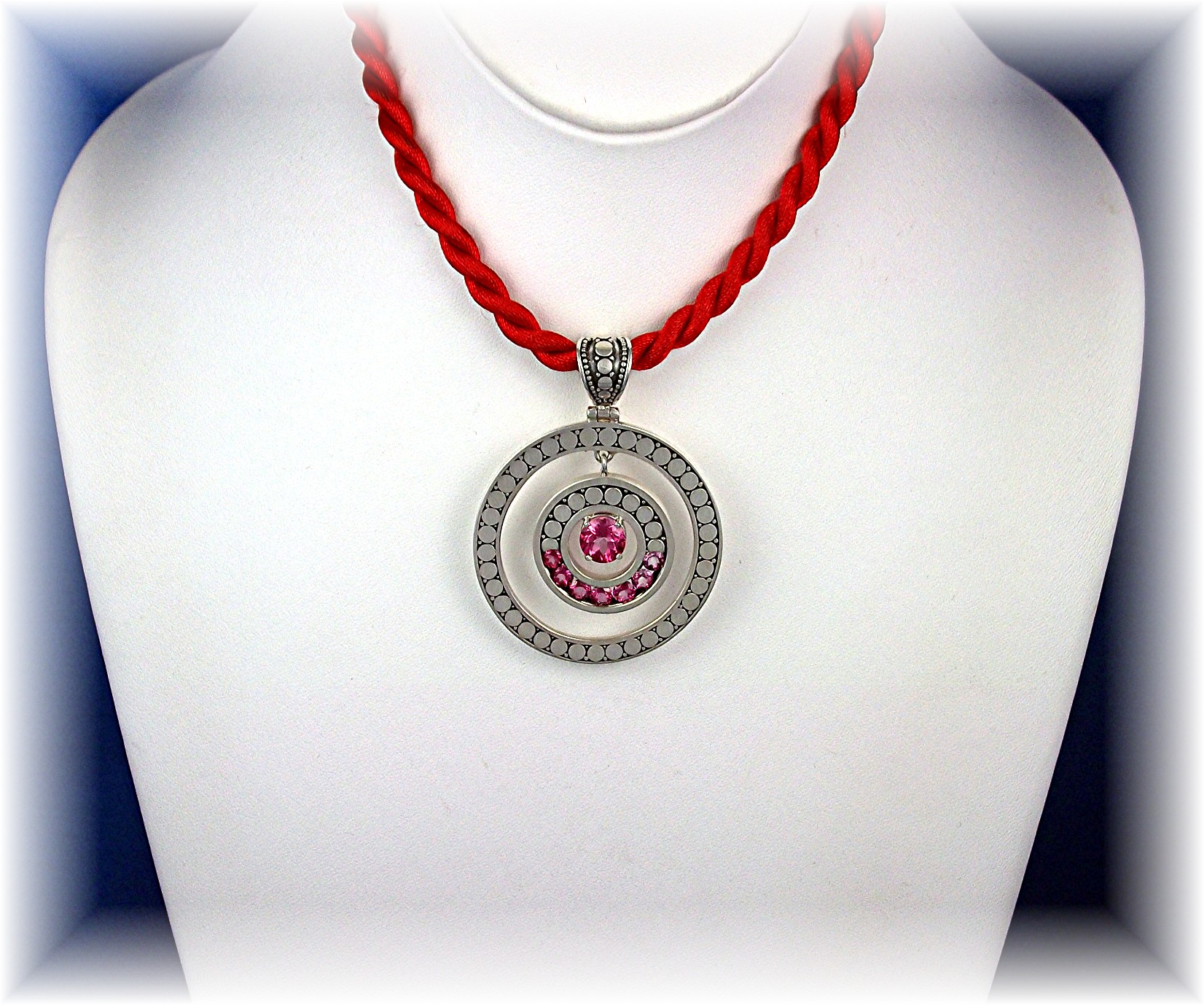 Pink Topaz Sterling Silver Circle Pendant By Peggy V