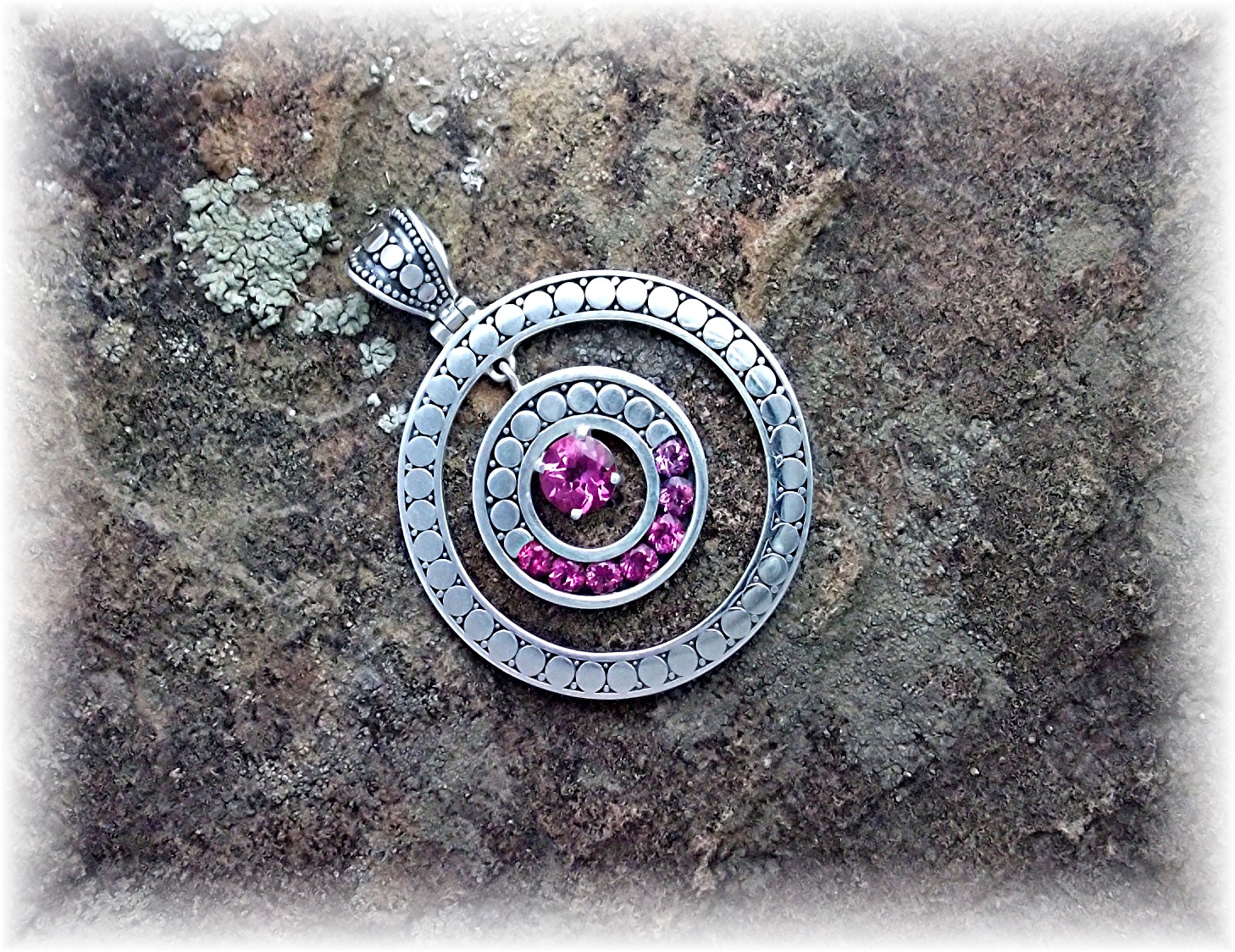 Pink Topaz Sterling Silver Circle Pendant By Peggy V