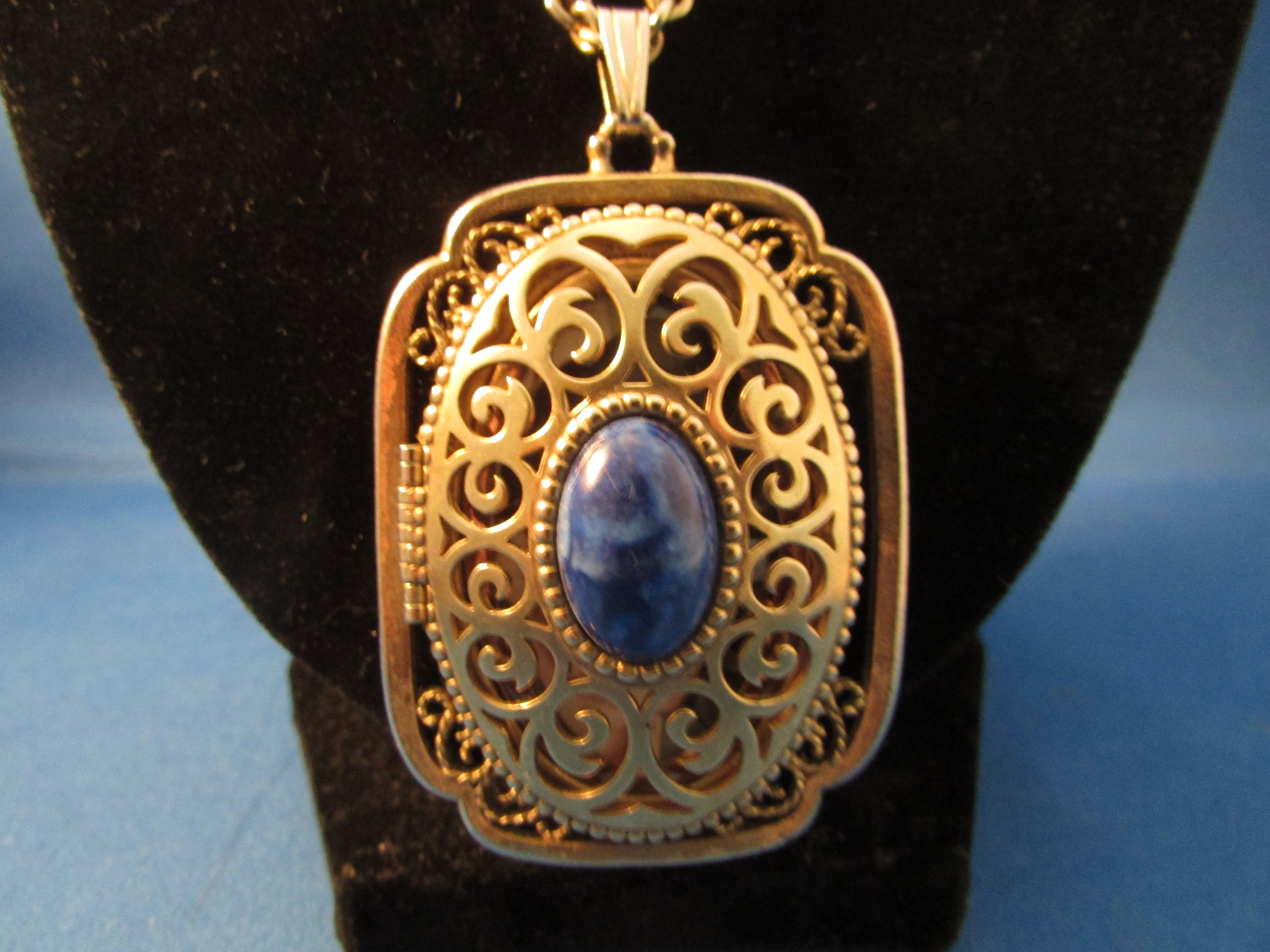 Blue Stone and Gold Filigree Locket