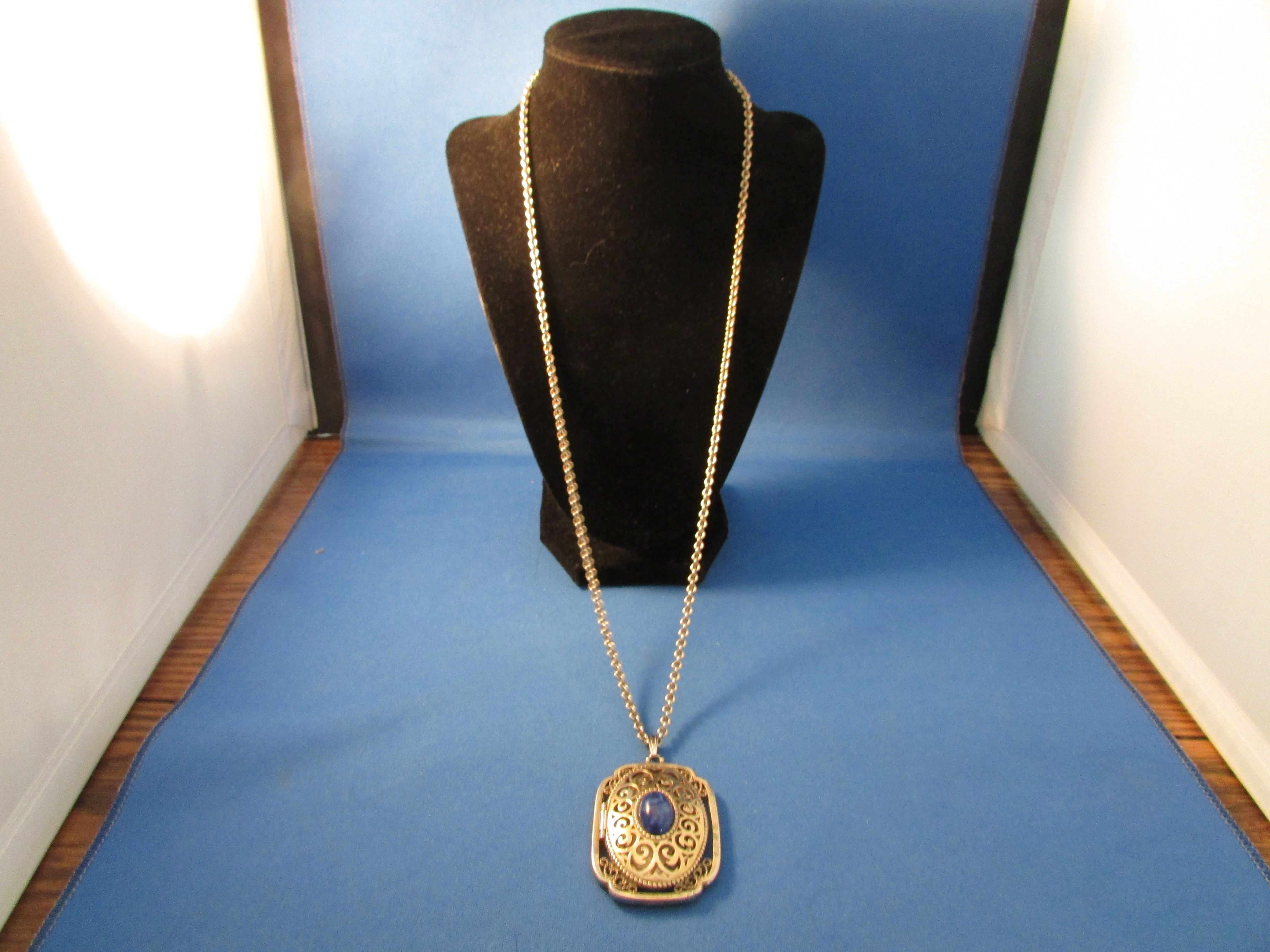 Blue Stone and Gold Filigree Locket