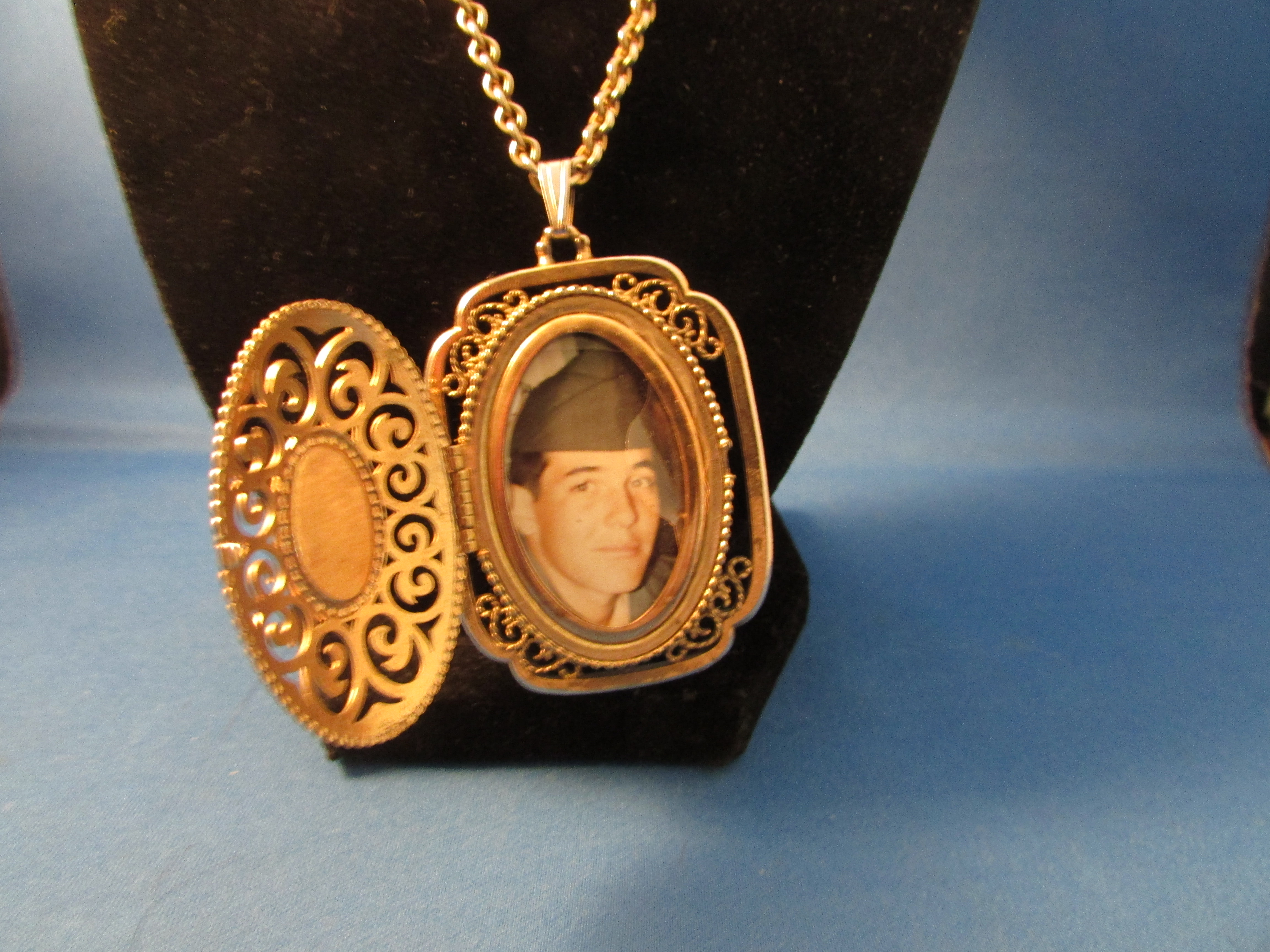 Blue Stone and Gold Filigree Locket