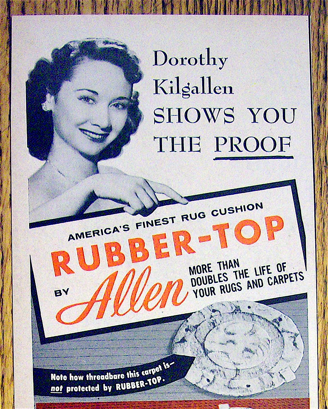 1955 Allen Rubber Top Rug Cushion w/Dorothy Kilgallen