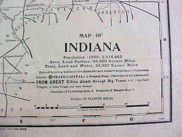 Antique Map Indiana 1901 Large Fold Out