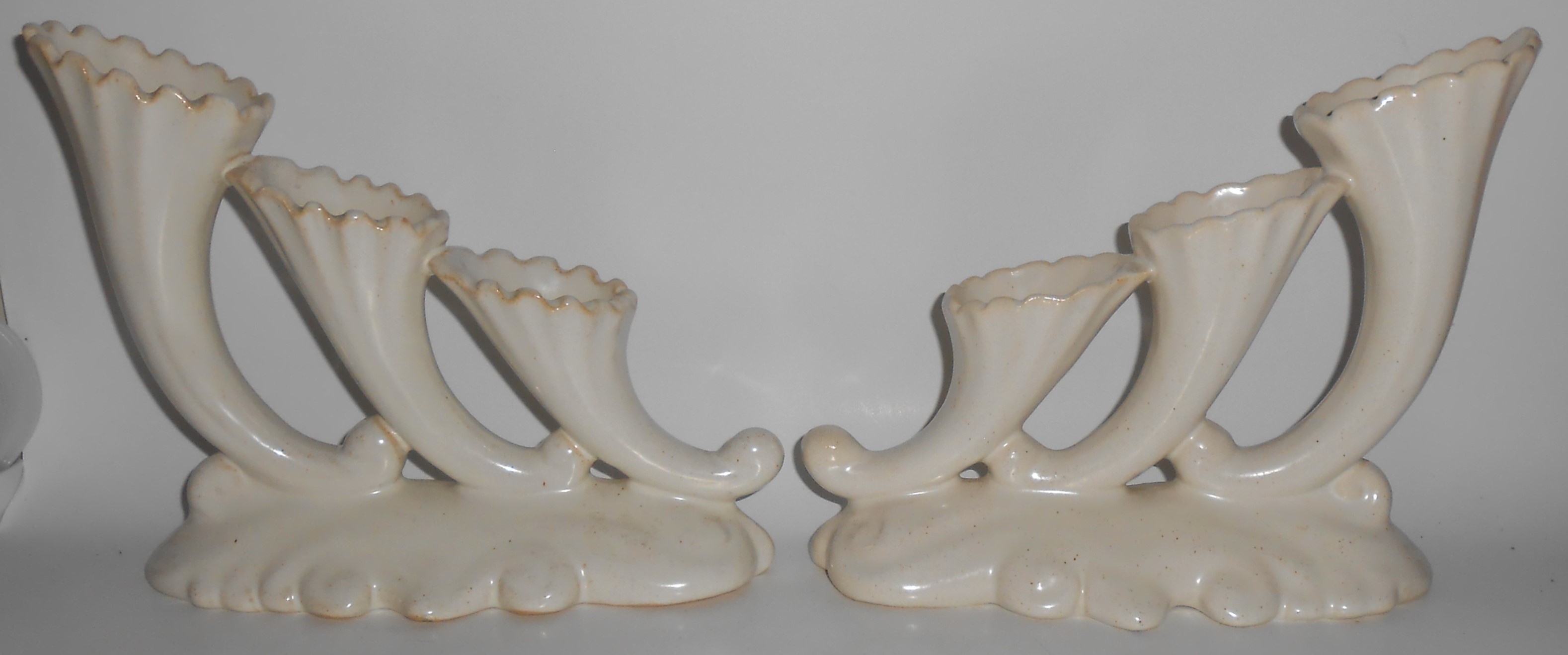 Camark Art Pottery Pair Matte White Triple Vases