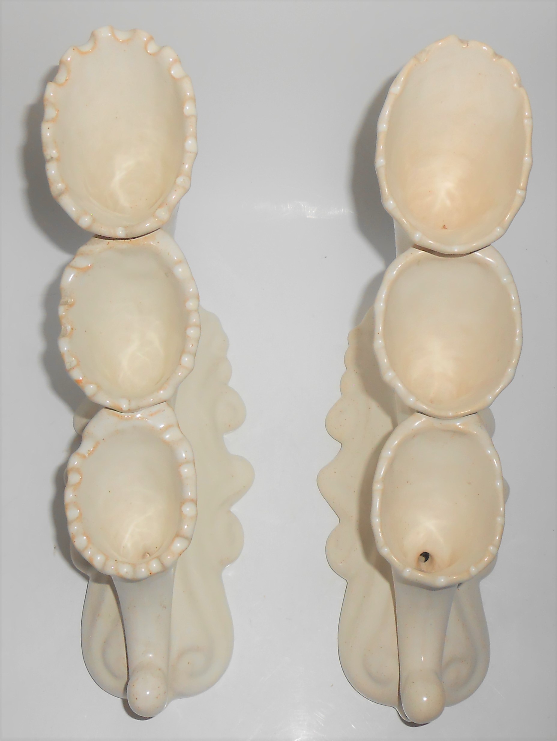 Camark Art Pottery Pair Matte White Triple Vases