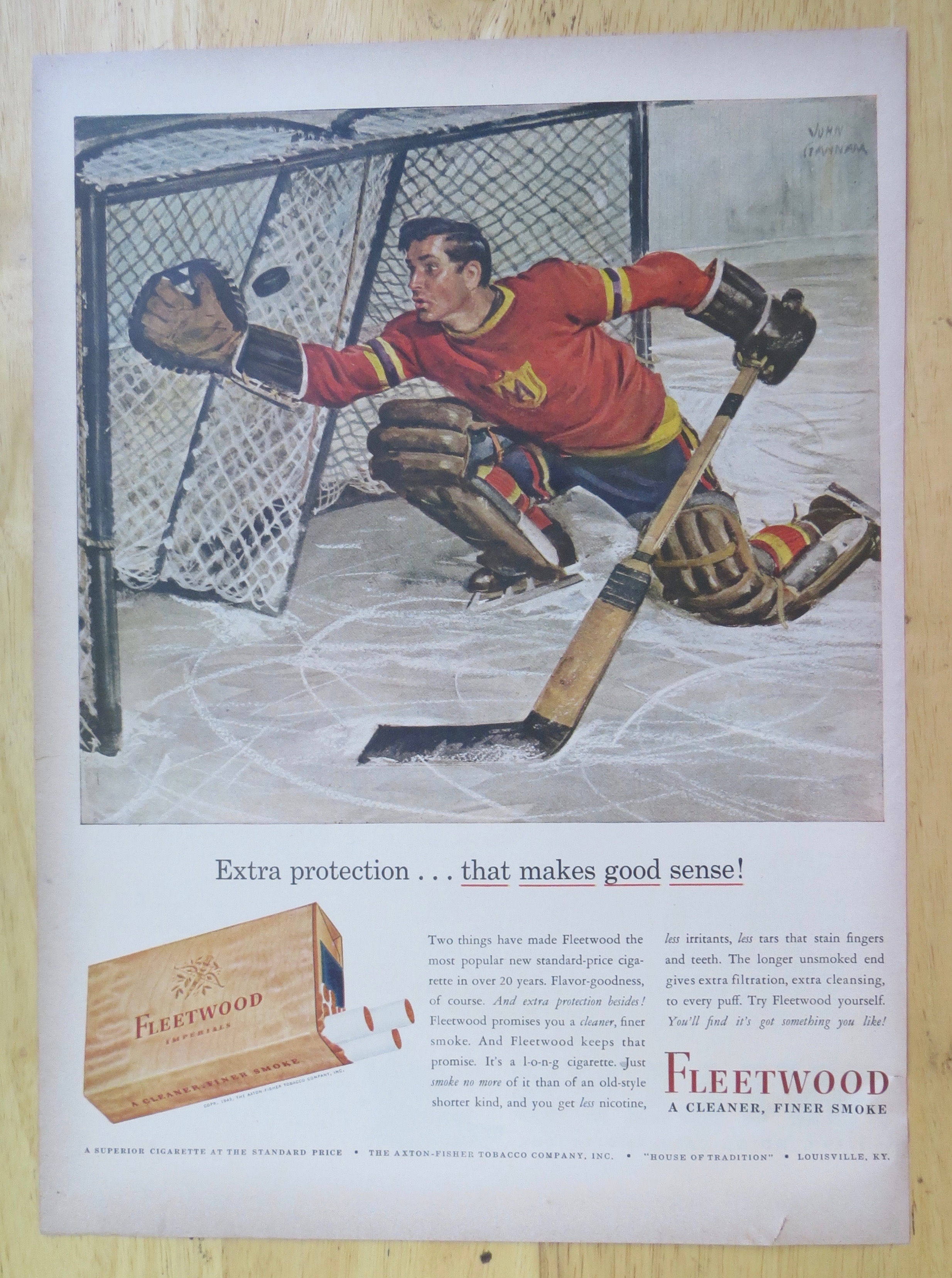 1943 Fleetwood Cigarettes with Hockey Goalie