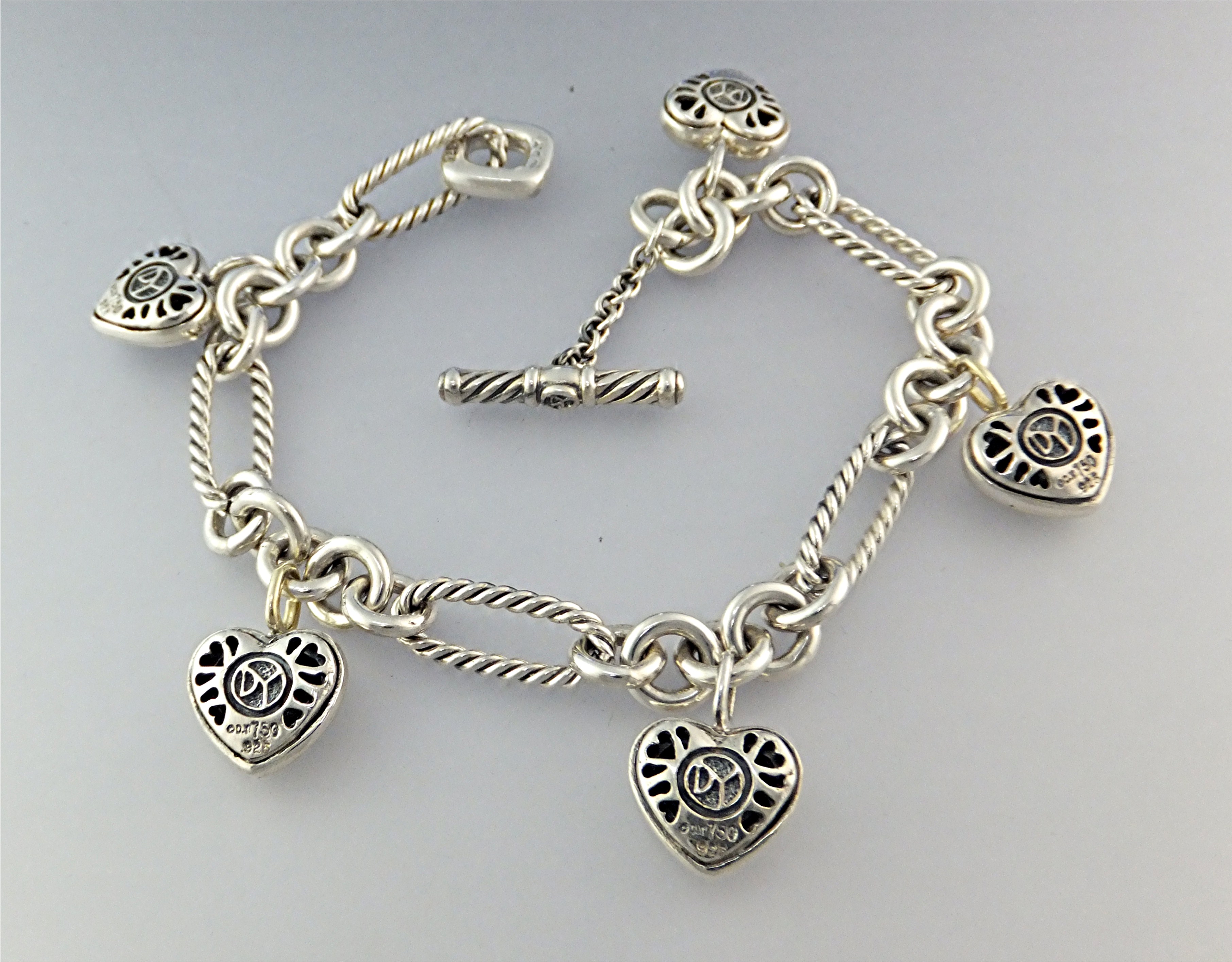 DAVID YURMAN 18K Sterling Silver Hearts Bracelet