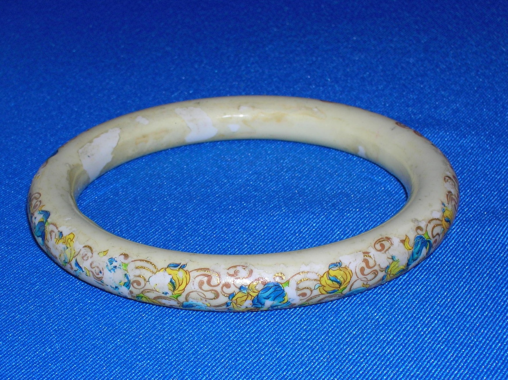 Cream Ceramic Bangle Bracelet Floral Overlay