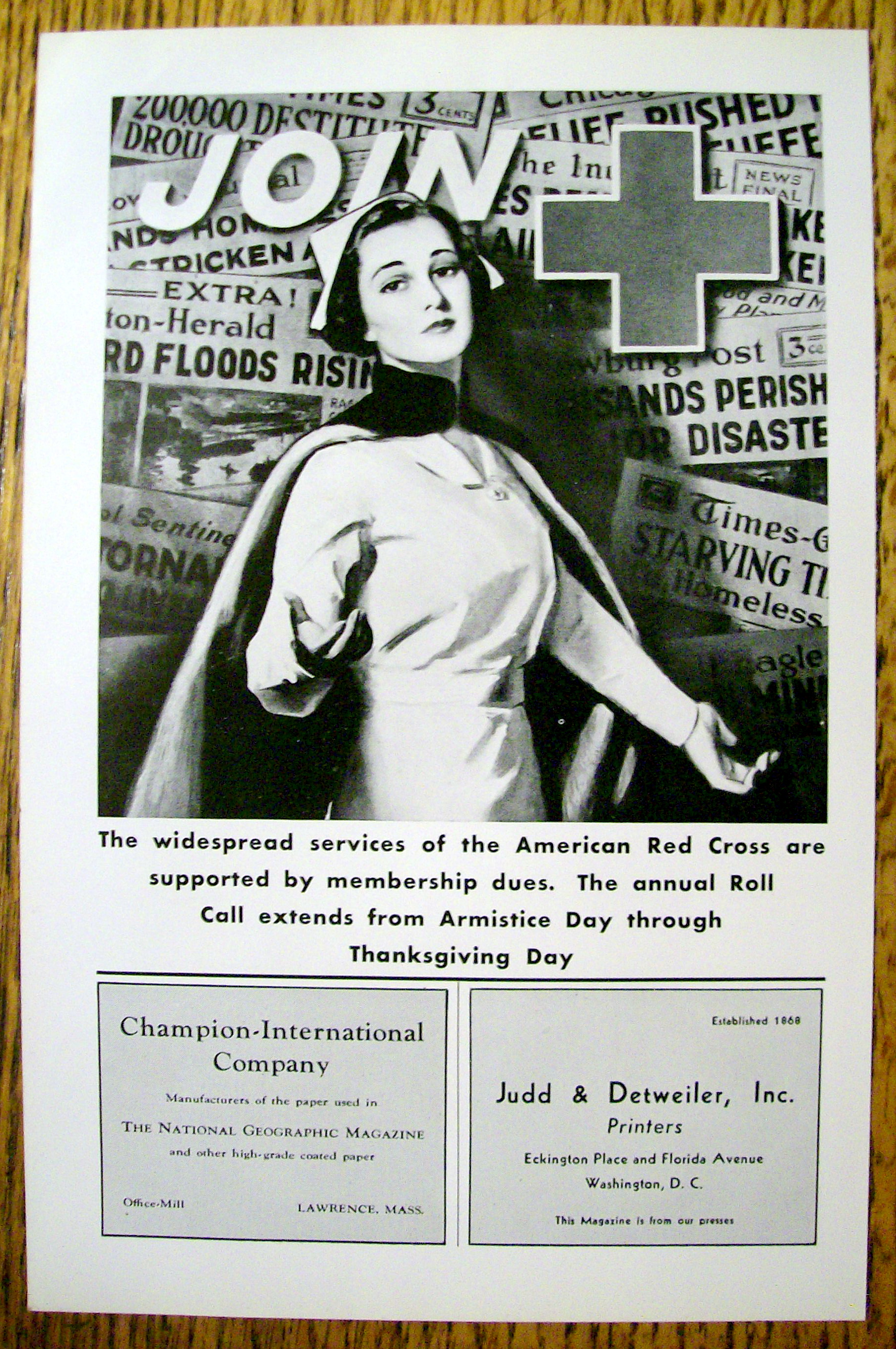 1939 American Red Cross w/ a Nurse Holding Out Her Hand