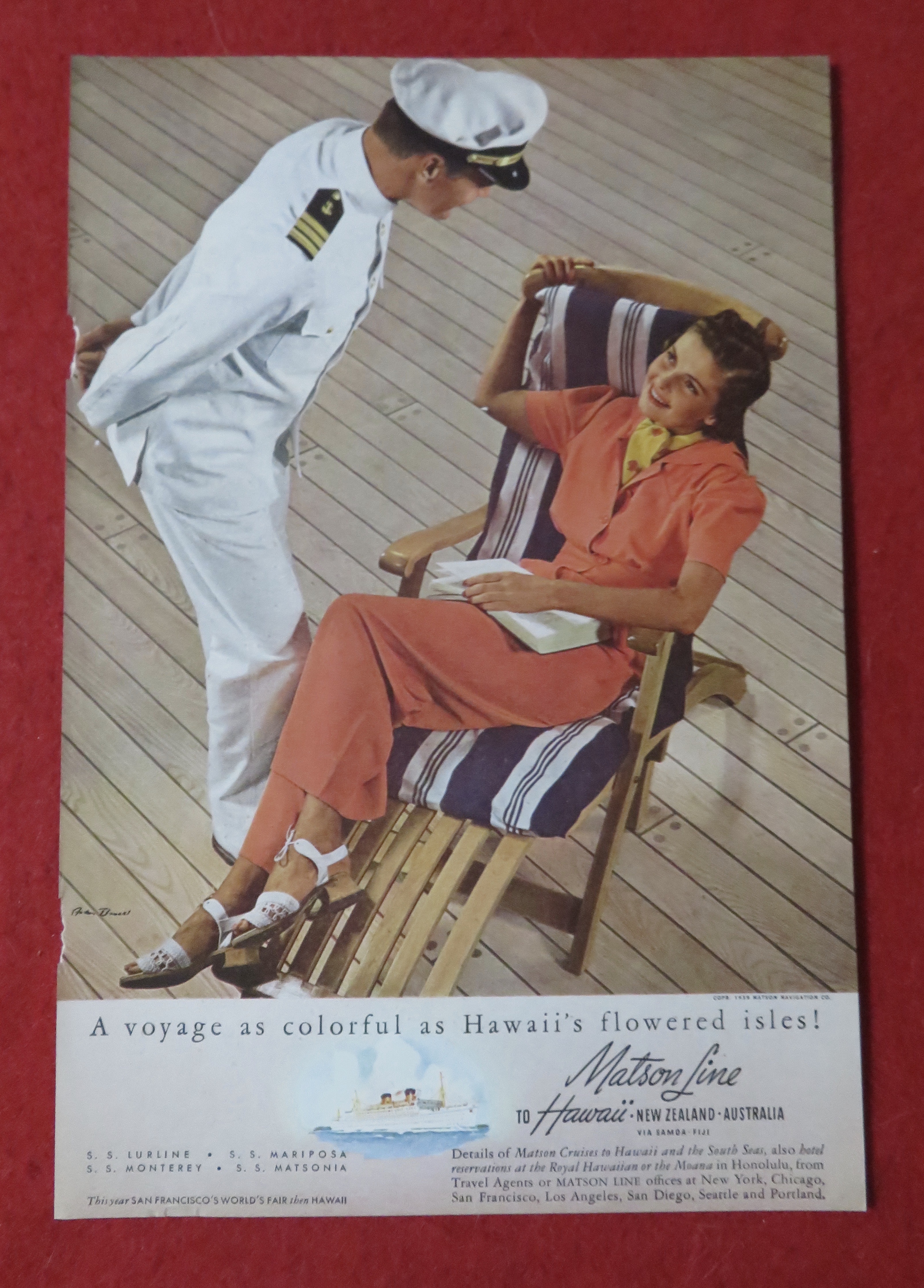1939 Matson Line To Hawaii w/ Woman Talking To Captain