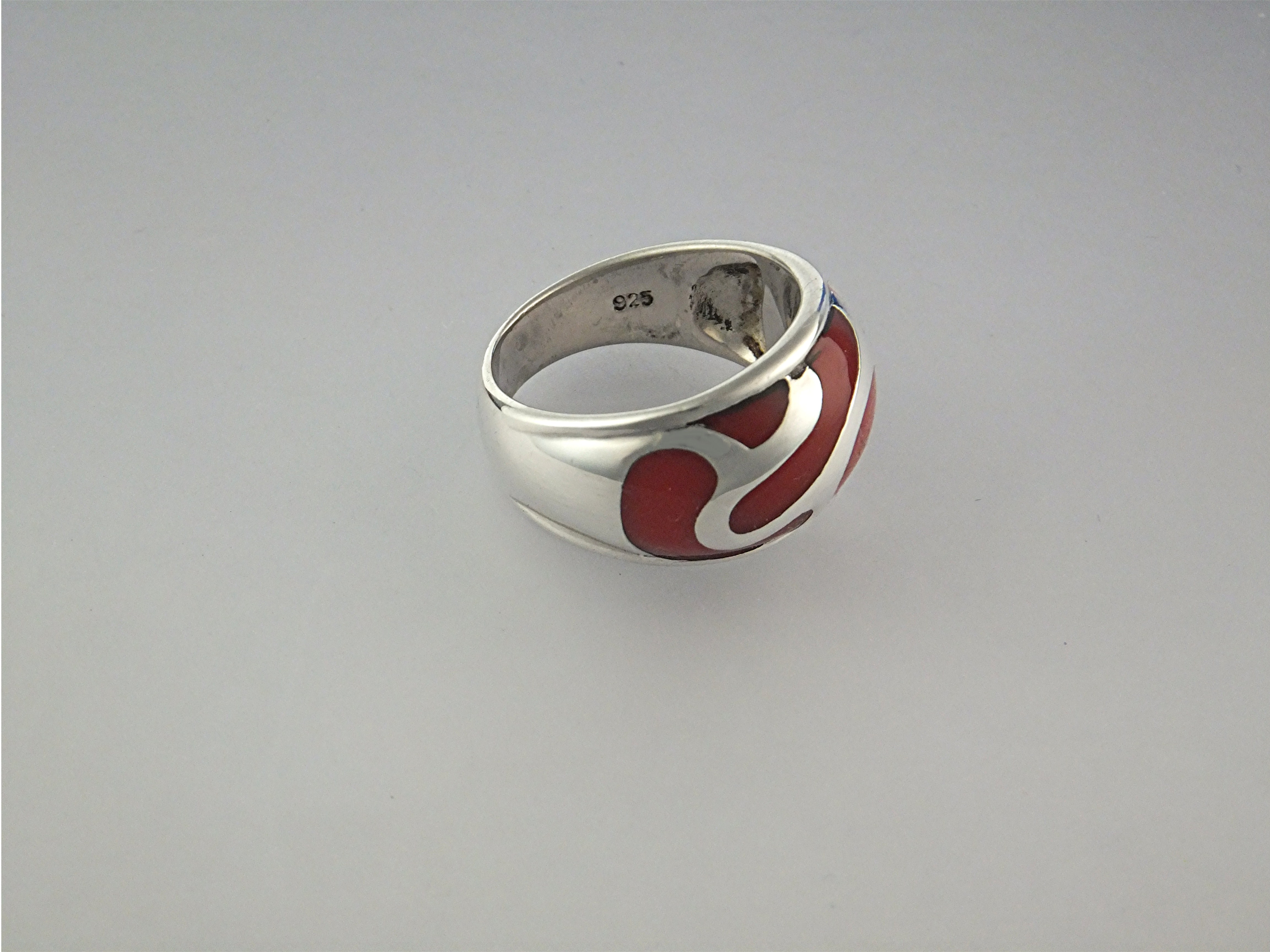 Ring Sterling Silver Apple Coral Signed 'A'