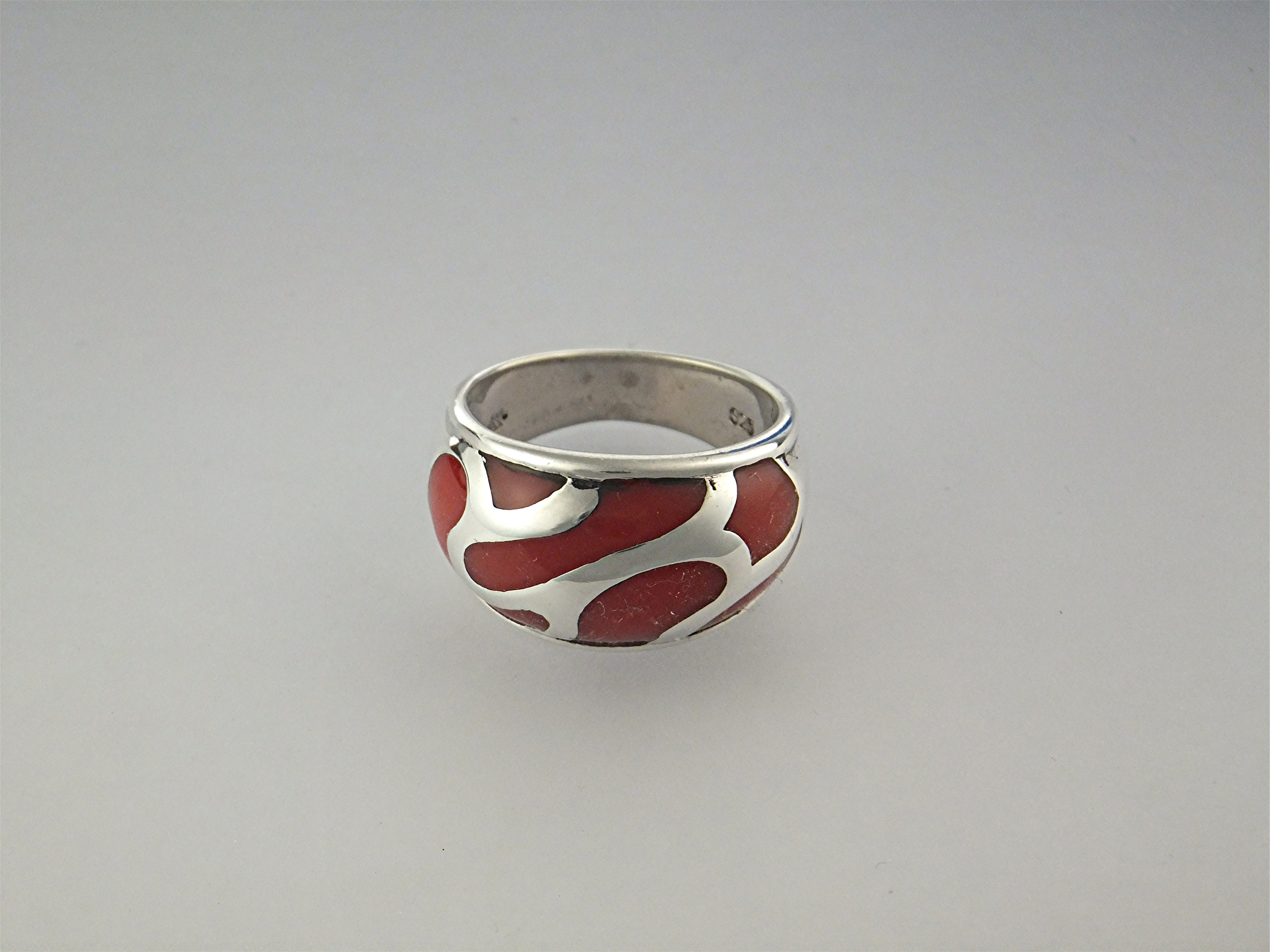 Ring Sterling Silver Apple Coral Signed 'A'