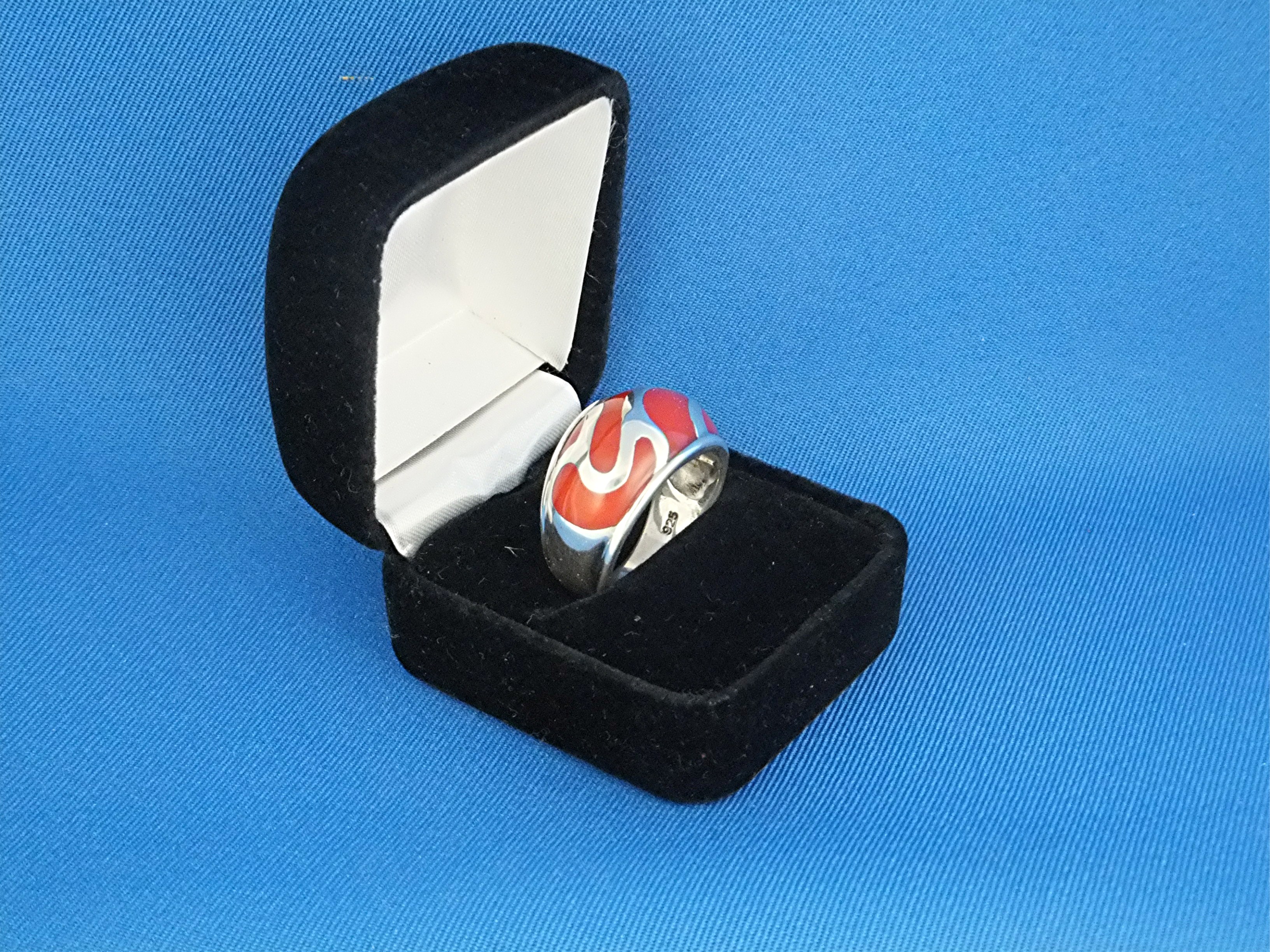 Ring Sterling Silver Apple Coral Signed 'A'