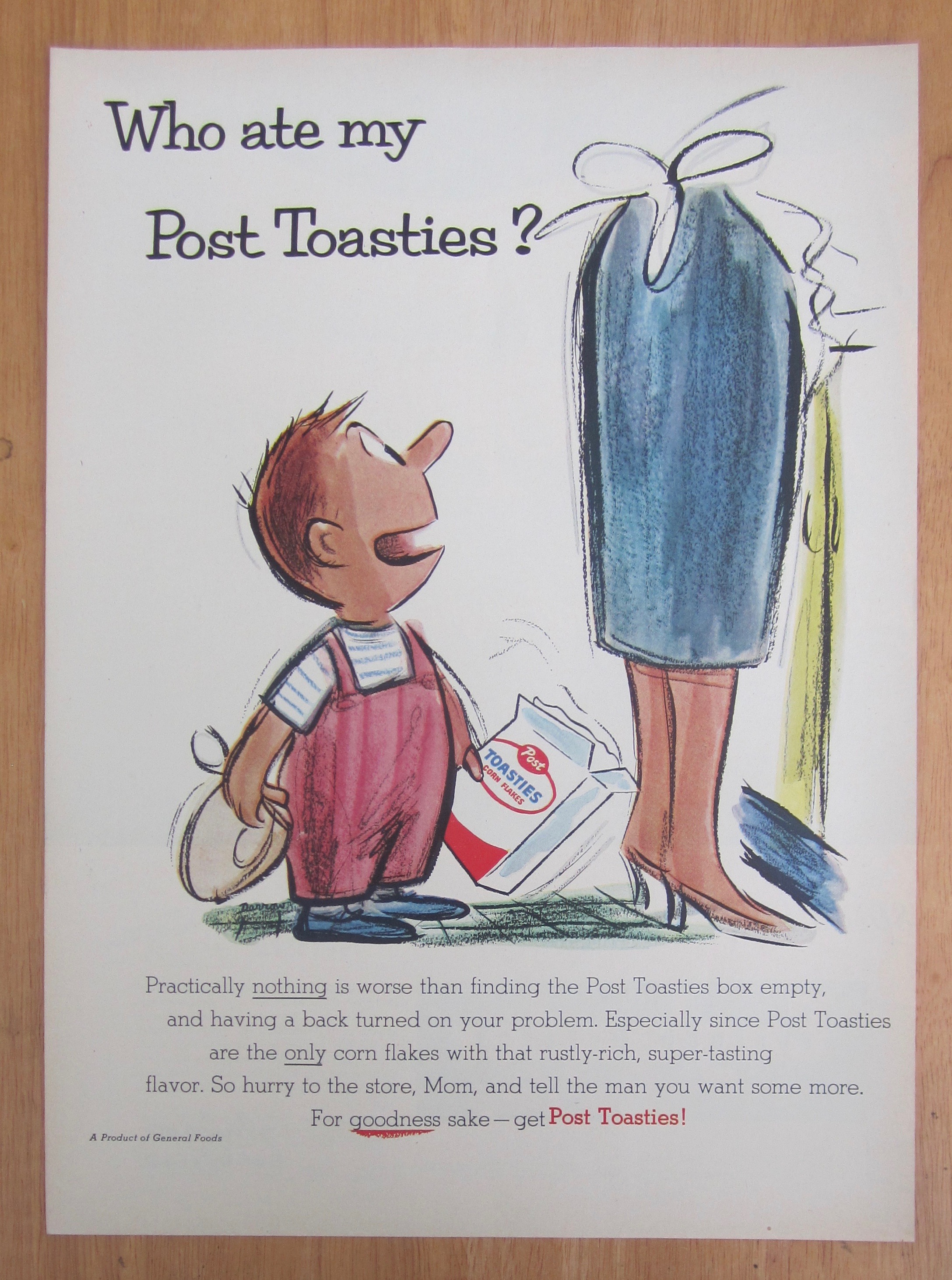 1955 Post Toasties Cereal with Little Boy Holding Box
