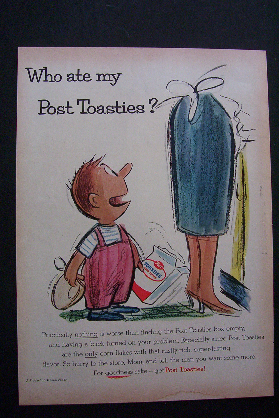 1955 Post Toasties Cereal with Little Boy Holding Box