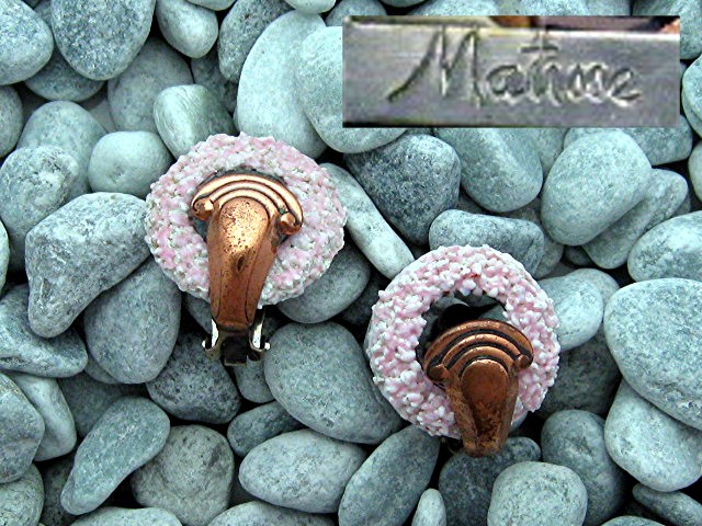 Matisse Copper and Pink glass clip Earrings