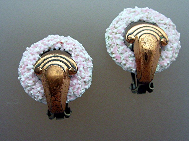 Matisse Copper and Pink glass clip Earrings