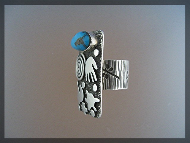 Navajo Sterling Silver Turquoise Petrogliph Ring Alex S