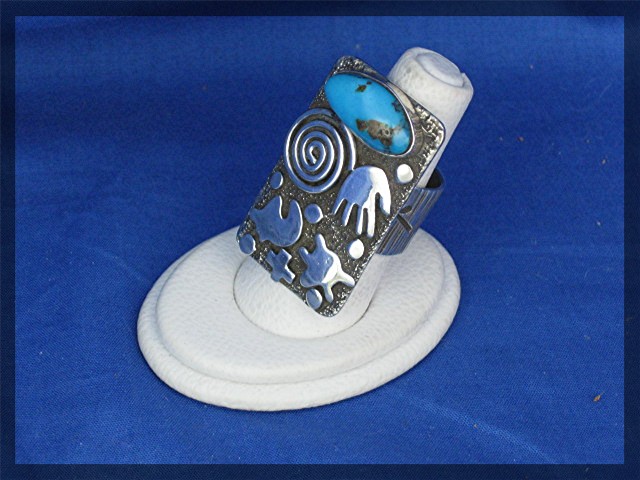 Navajo Sterling Silver Turquoise Petrogliph Ring Alex S