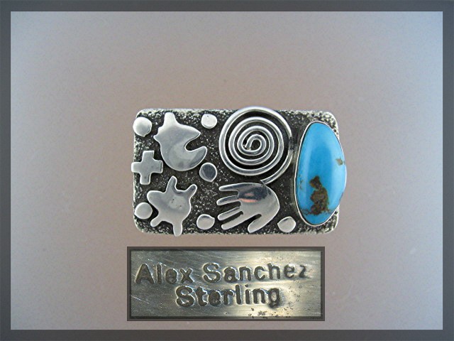 Navajo Sterling Silver Turquoise Petrogliph Ring Alex S
