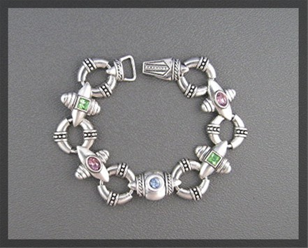 Silvertone Magnetic Clasp Jeweled Bracelet 7 1/2 Inch