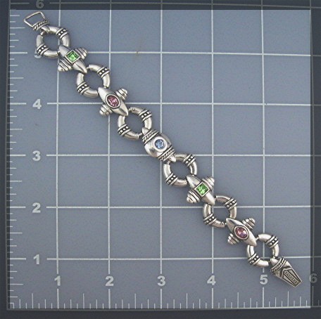 Silvertone Magnetic Clasp Jeweled Bracelet 7 1/2 Inch
