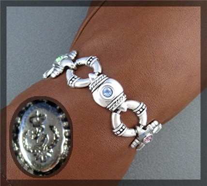 Silvertone Magnetic Clasp Jeweled Bracelet 7 1/2 Inch