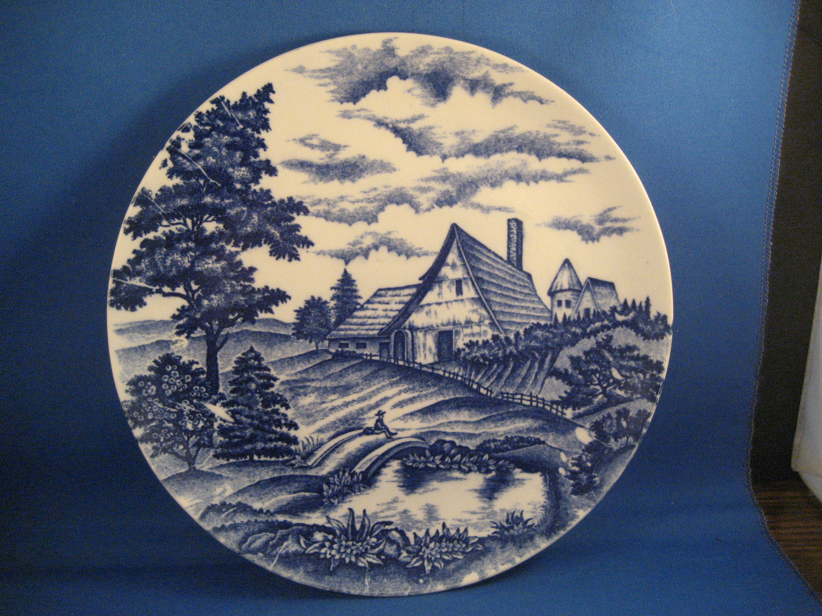 Blue Plate With Farm Scene