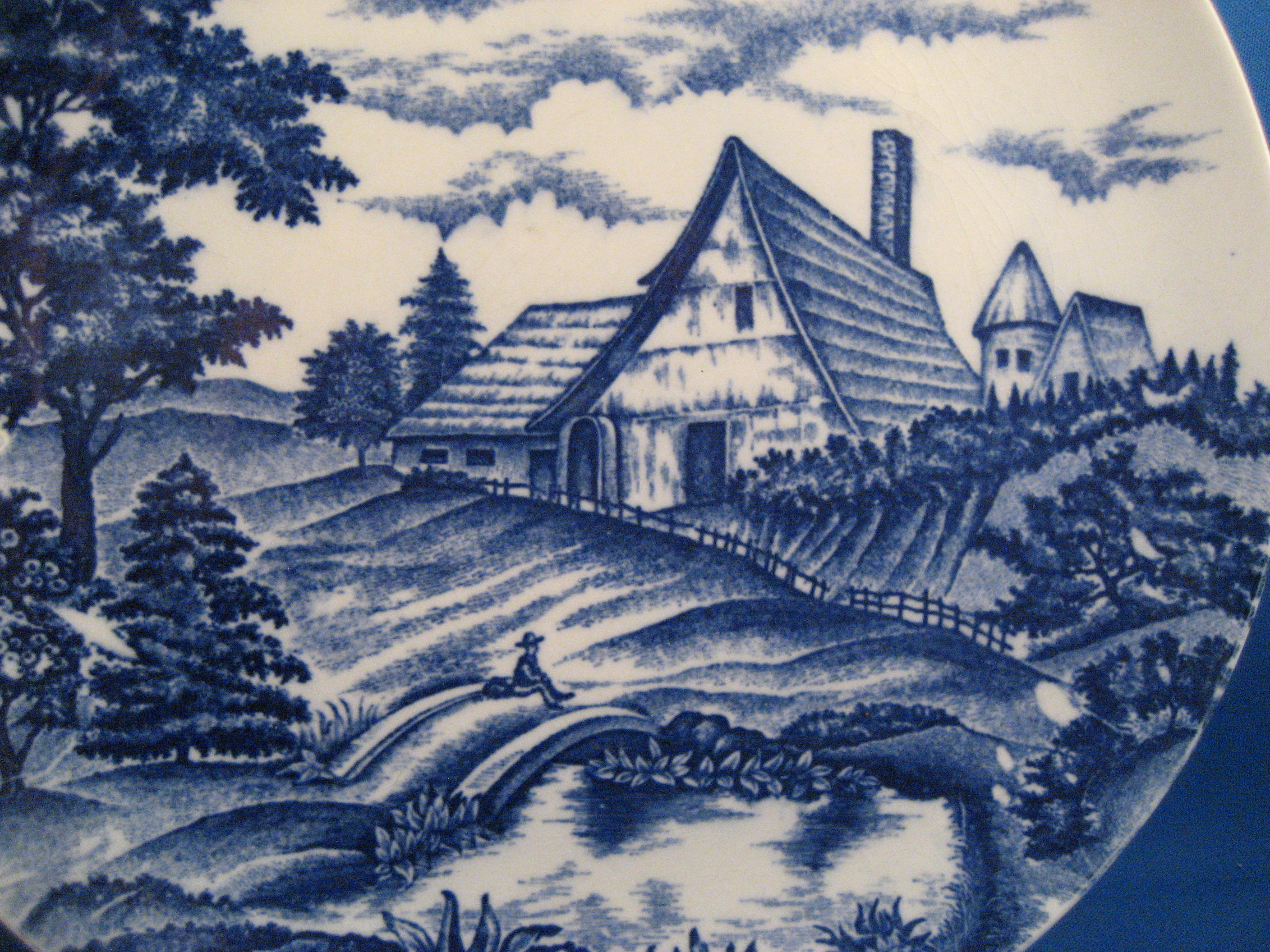 Blue Plate With Farm Scene