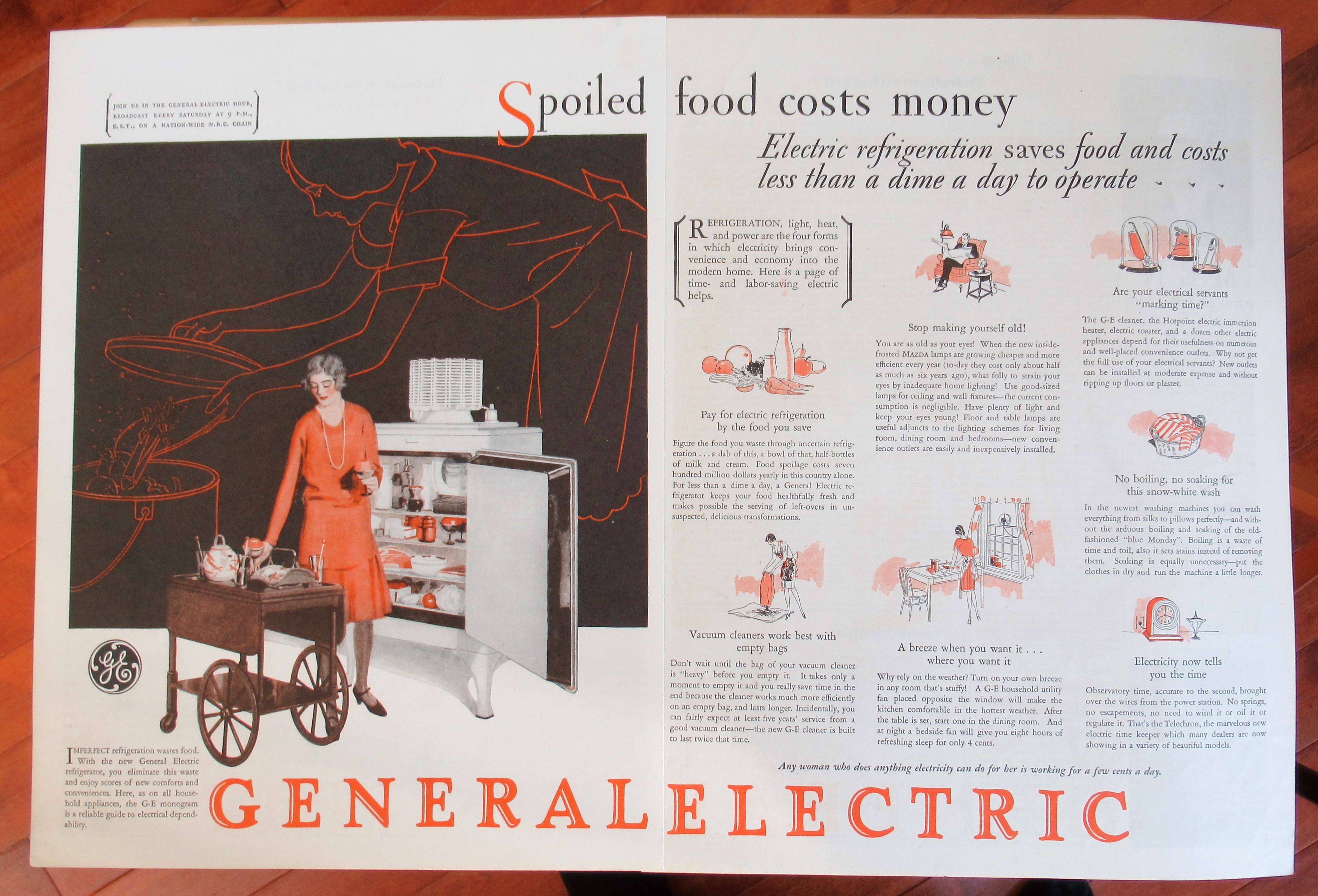 1929 General Electric Refrigerator with Woman & Tray