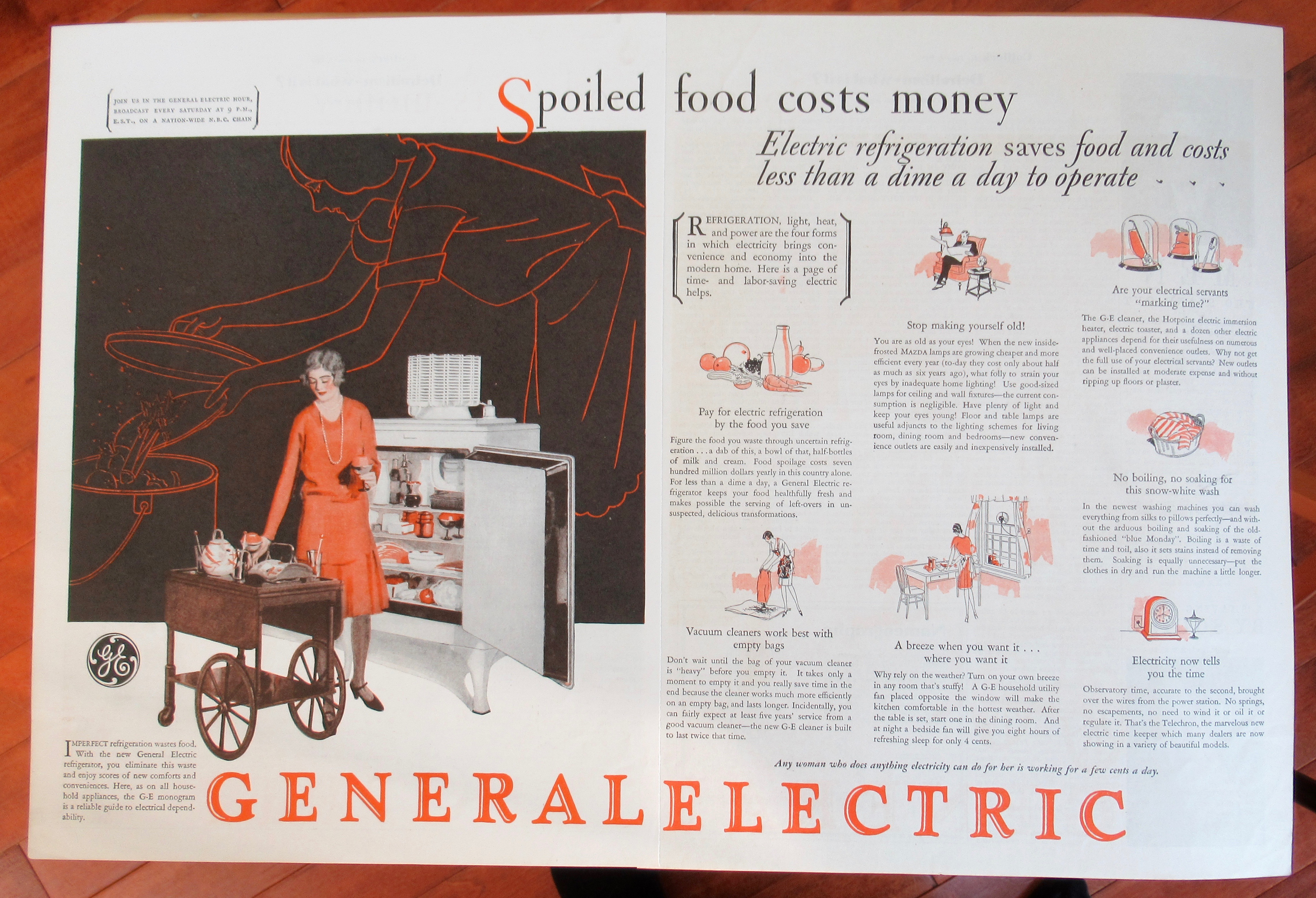 1929 General Electric Refrigerator with Woman & Tray