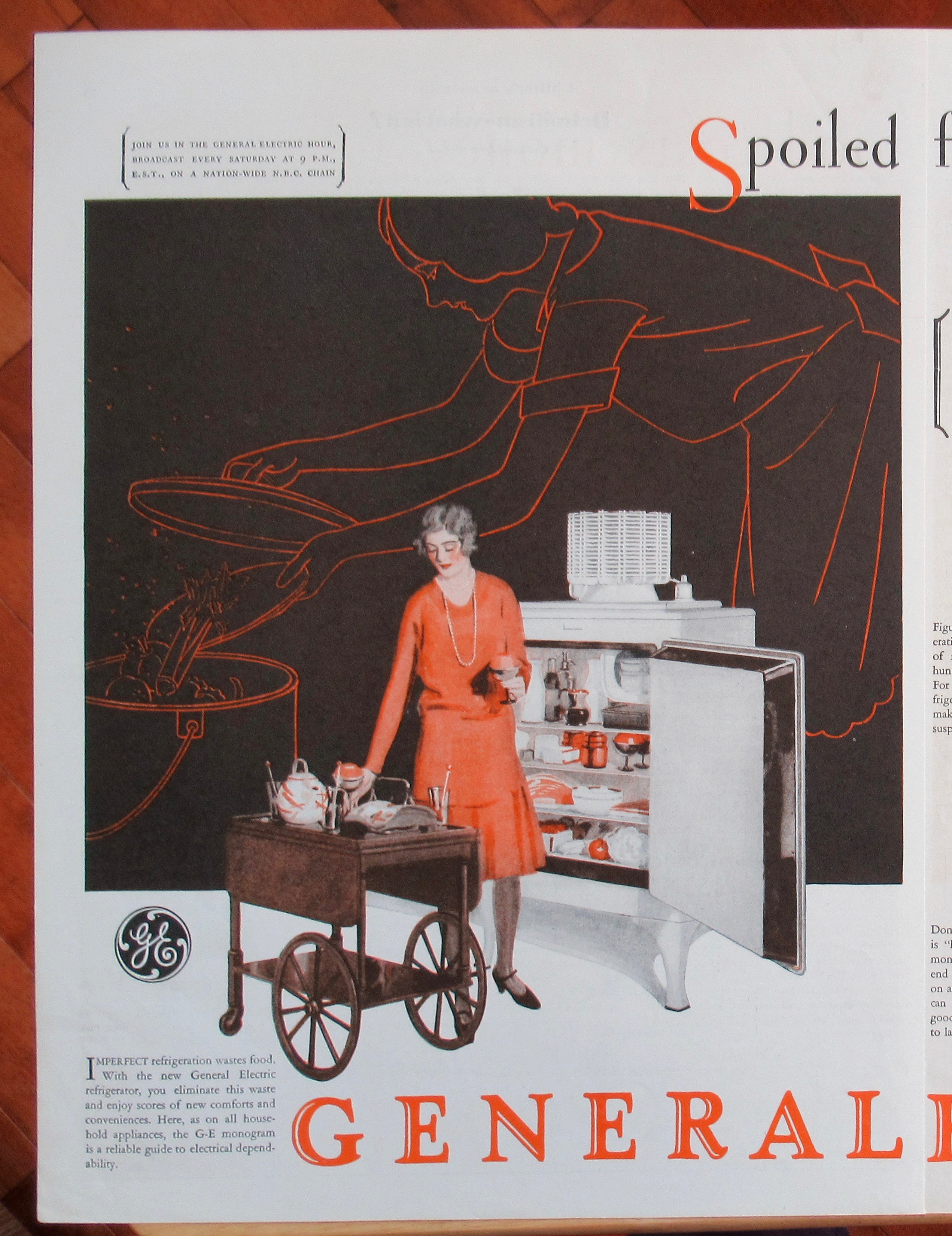 1929 General Electric Refrigerator with Woman & Tray