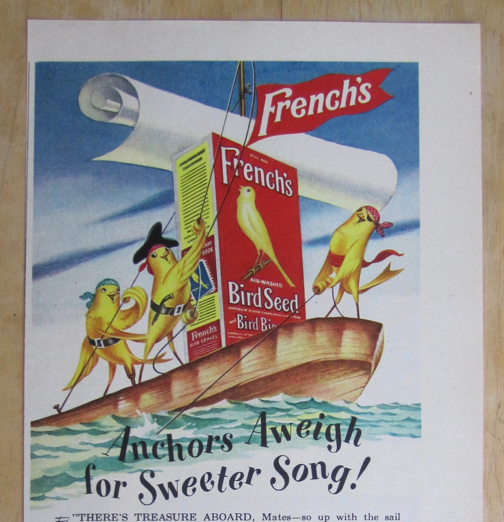 1949 French's Bird Seed with Birds on a Boat