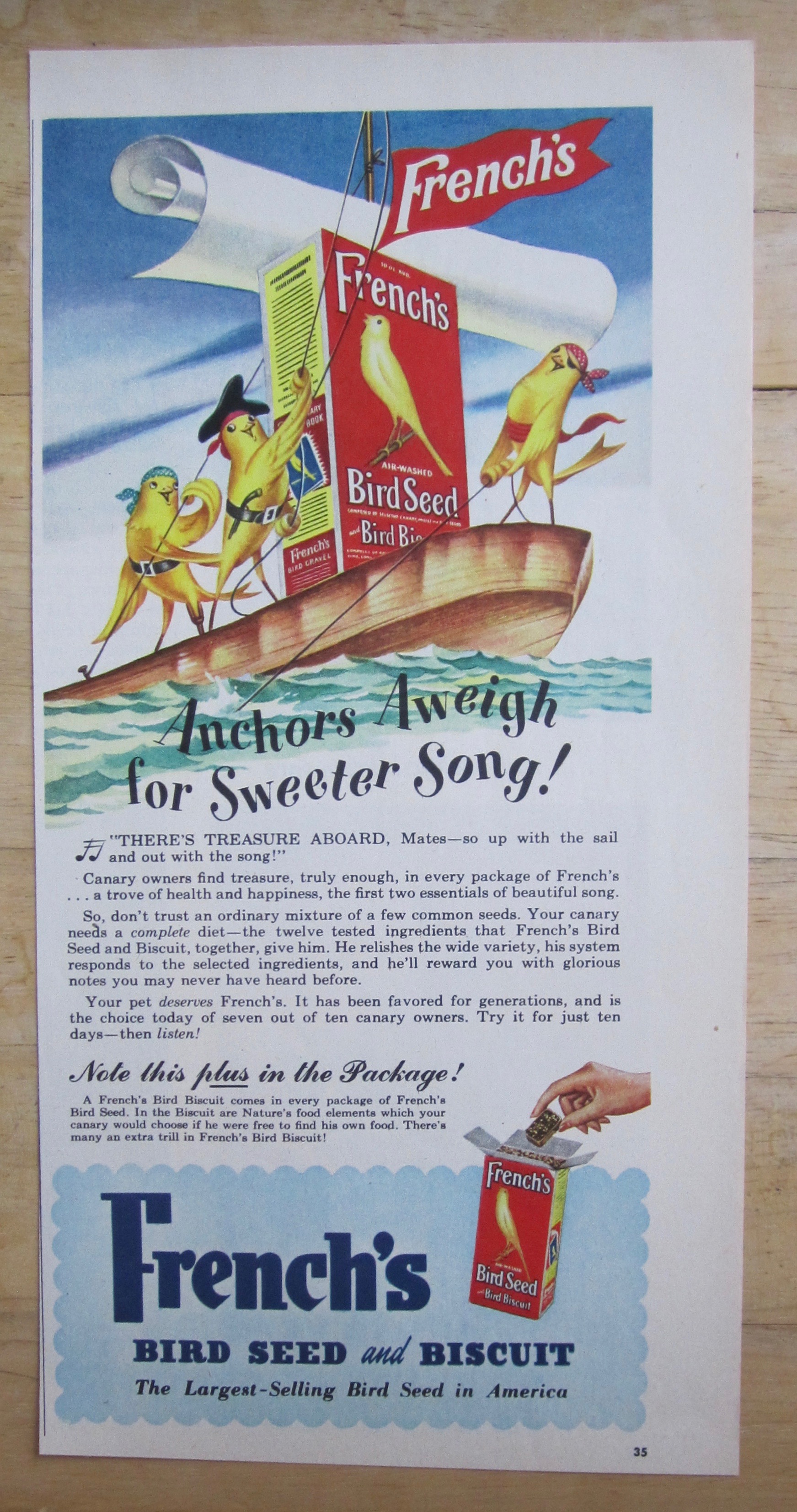 1949 French's Bird Seed with Birds on a Boat