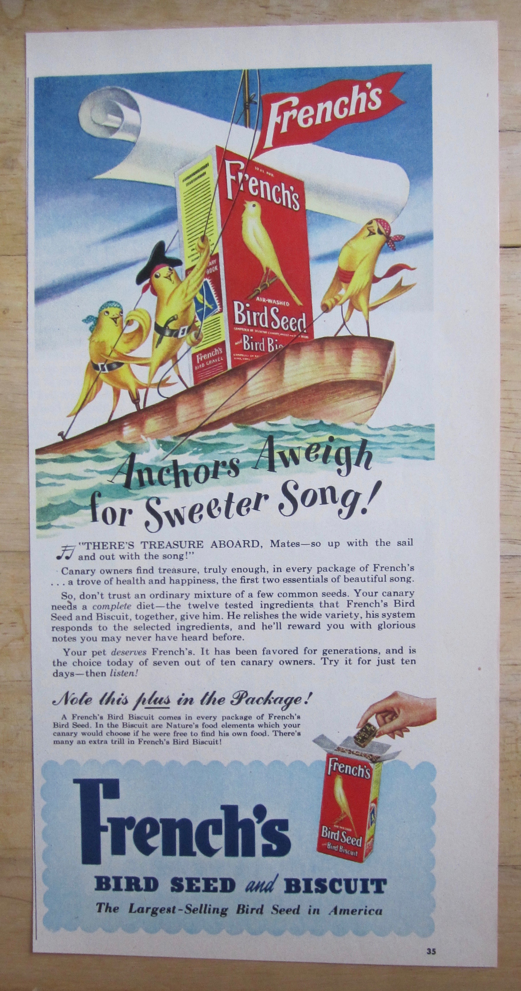 1949 French's Bird Seed with Birds on a Boat