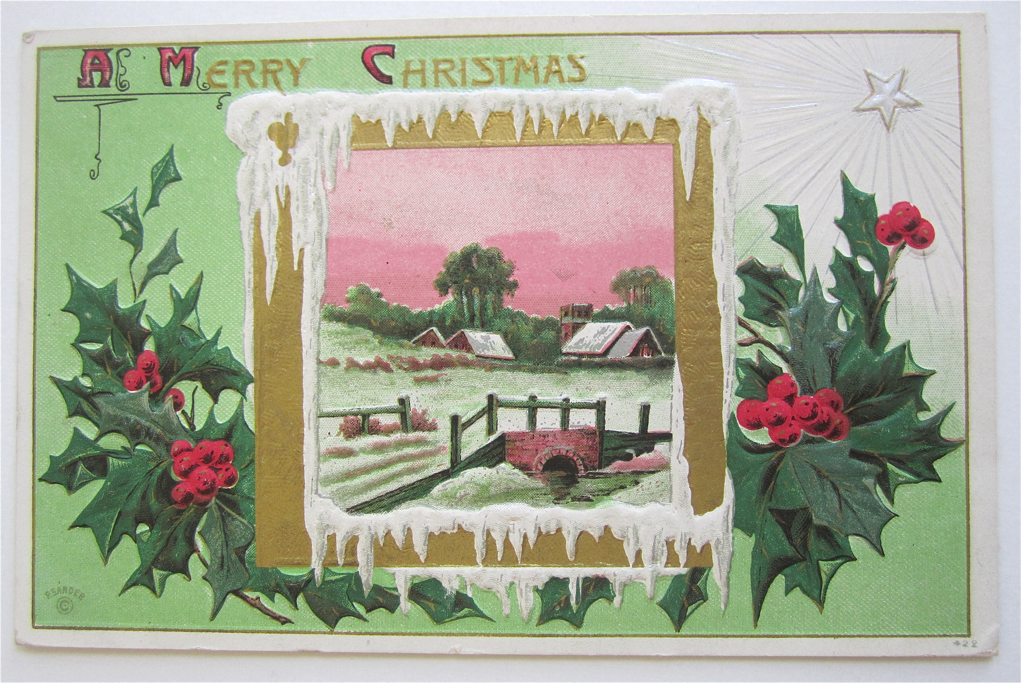 Christmas Scene With Cabin Postcard