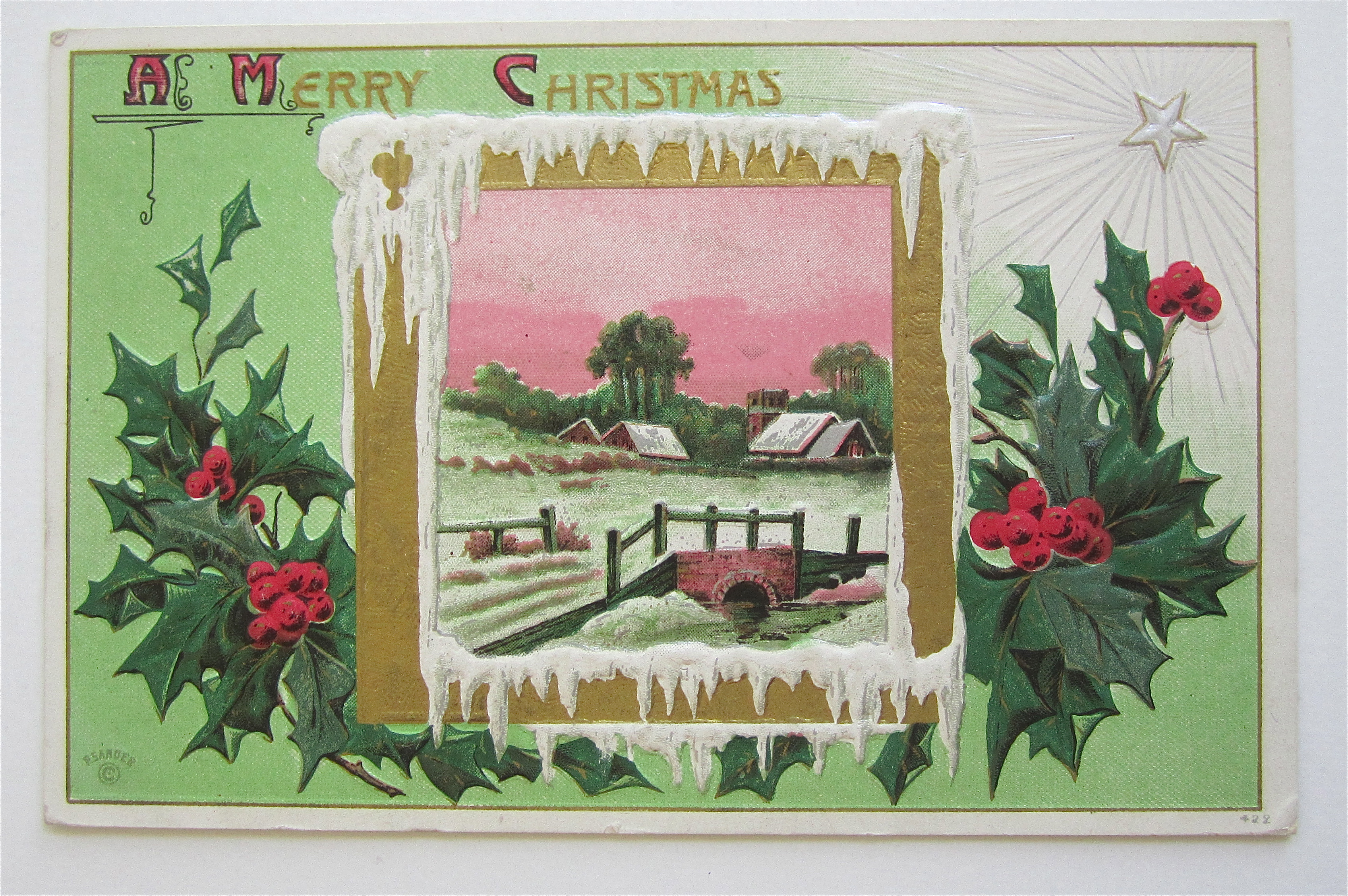 Christmas Scene With Cabin Postcard