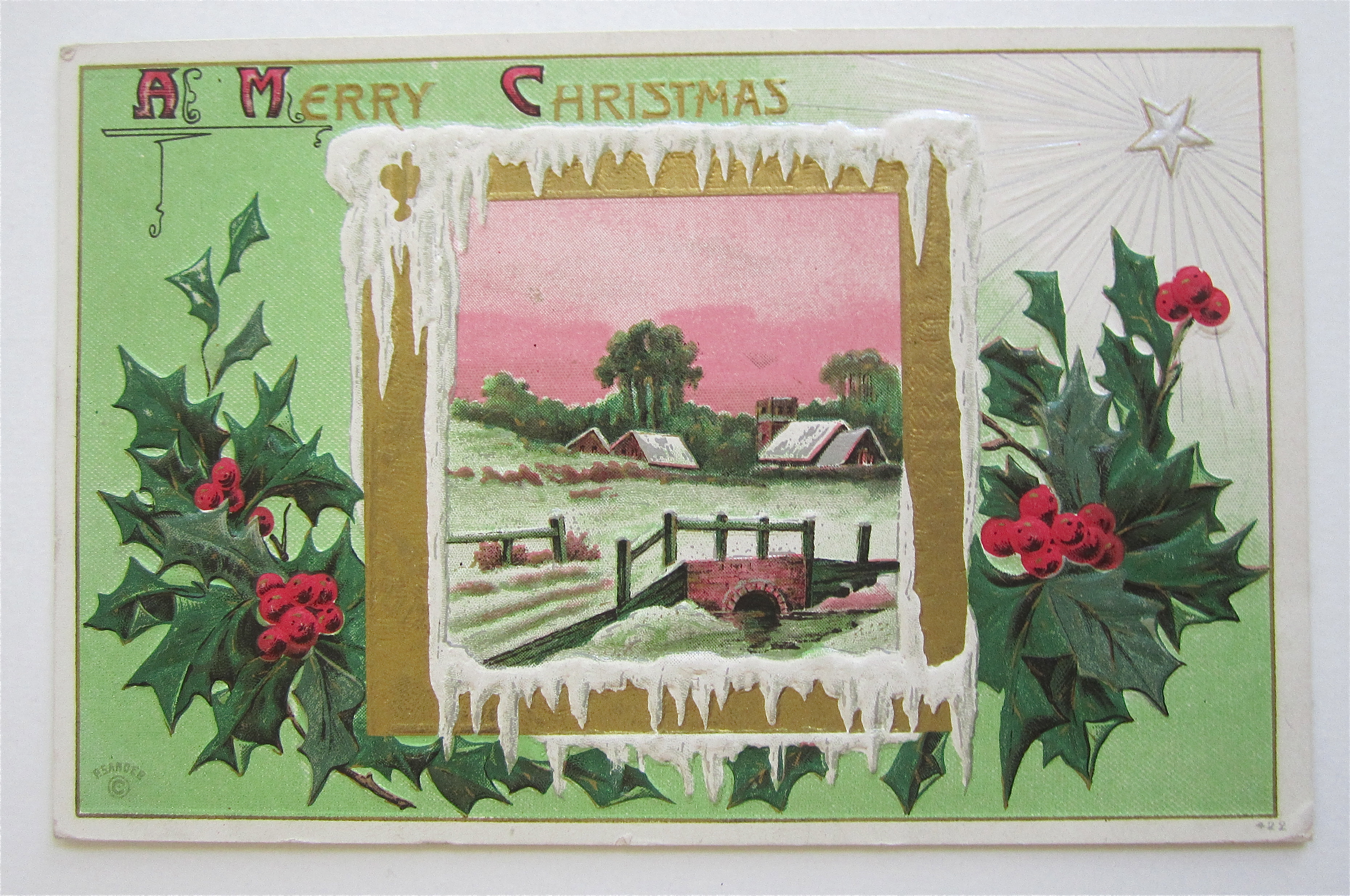 Christmas Scene With Cabin Postcard
