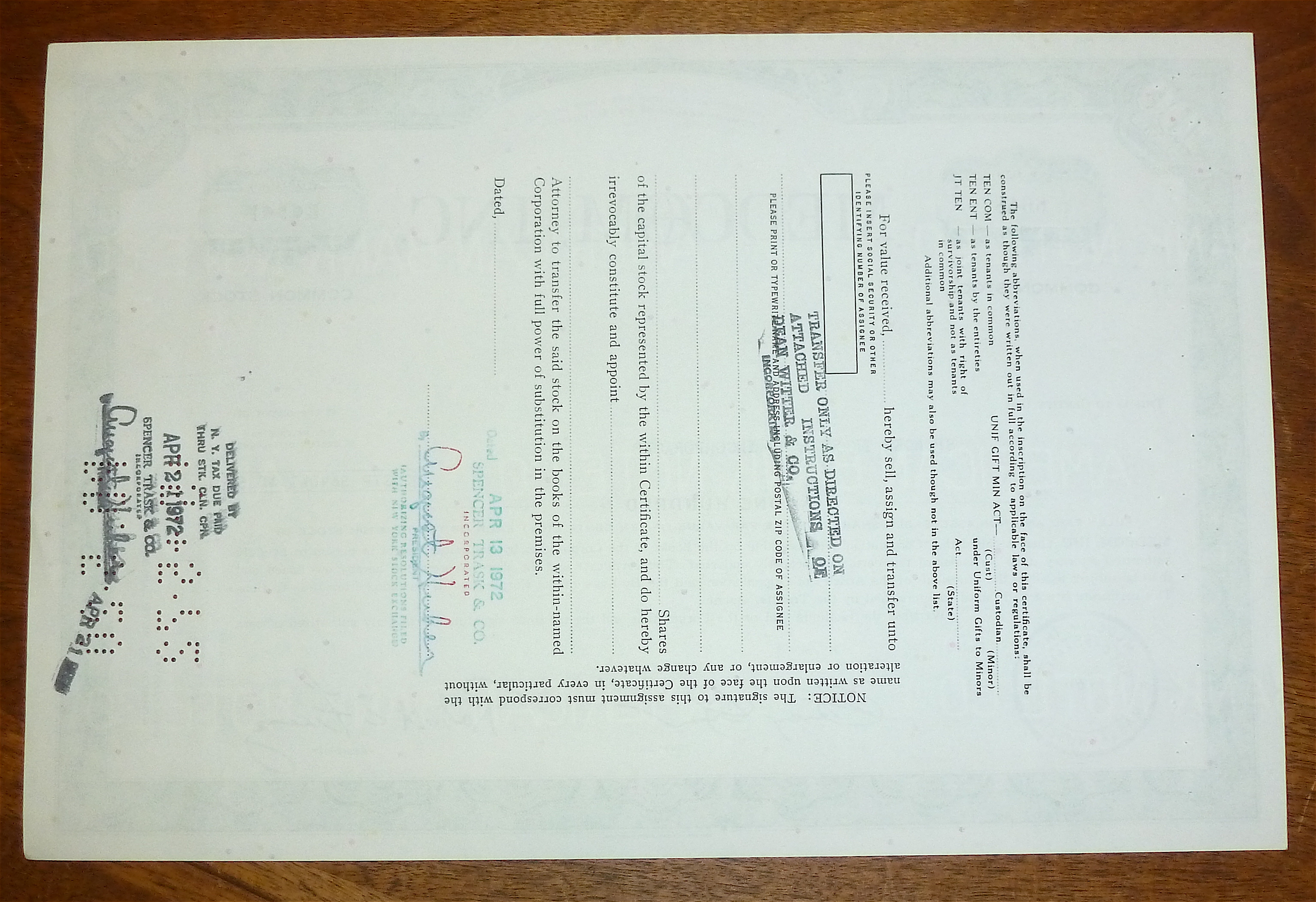 1972 Medcom Inc. Stock Certificate