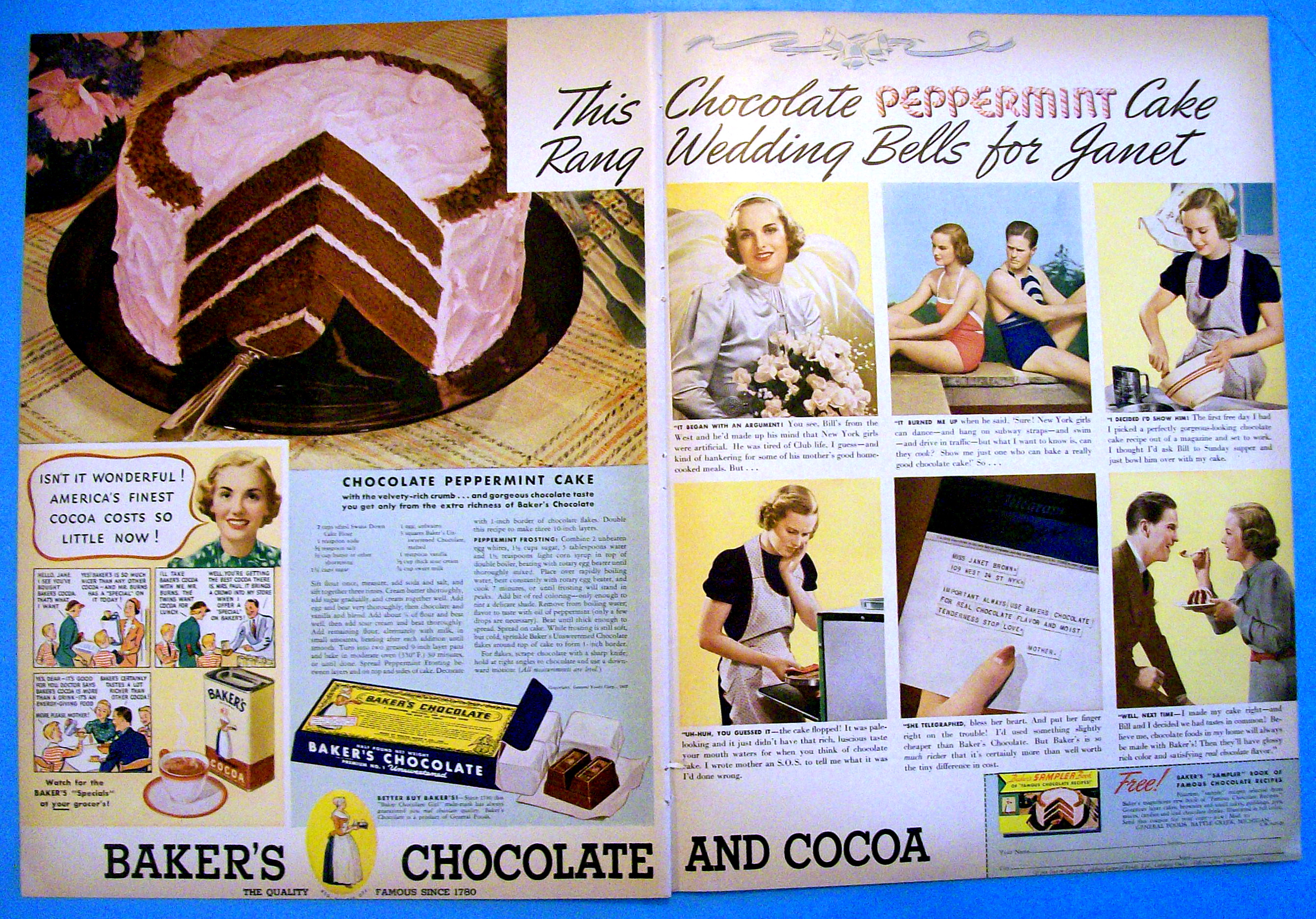 1937 Baker's Chocolate with Chocolate Peppermint Cake
