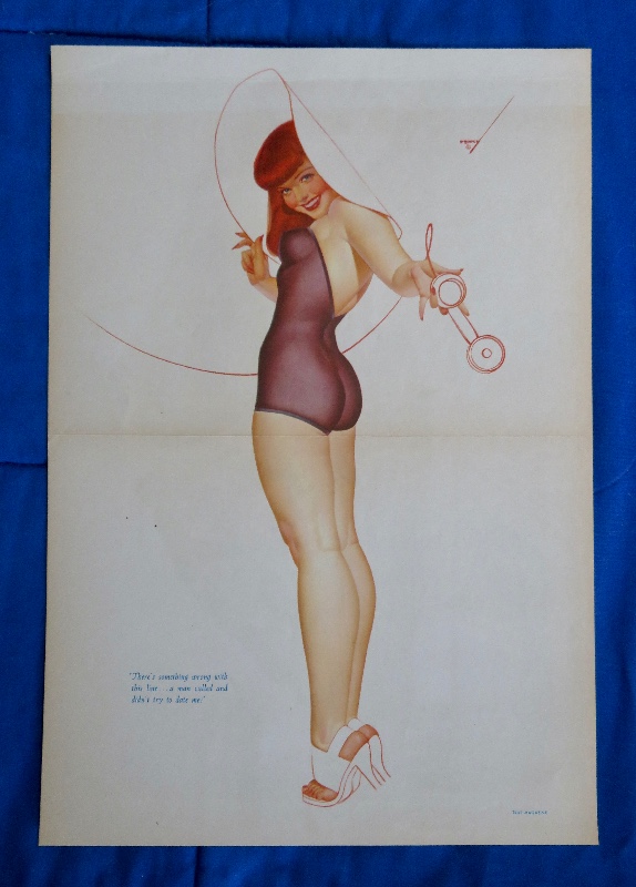 Original 1946 Sexy Pin Up Girl Wearing A Purple Nightie While Holding The Telephone By George Petty
