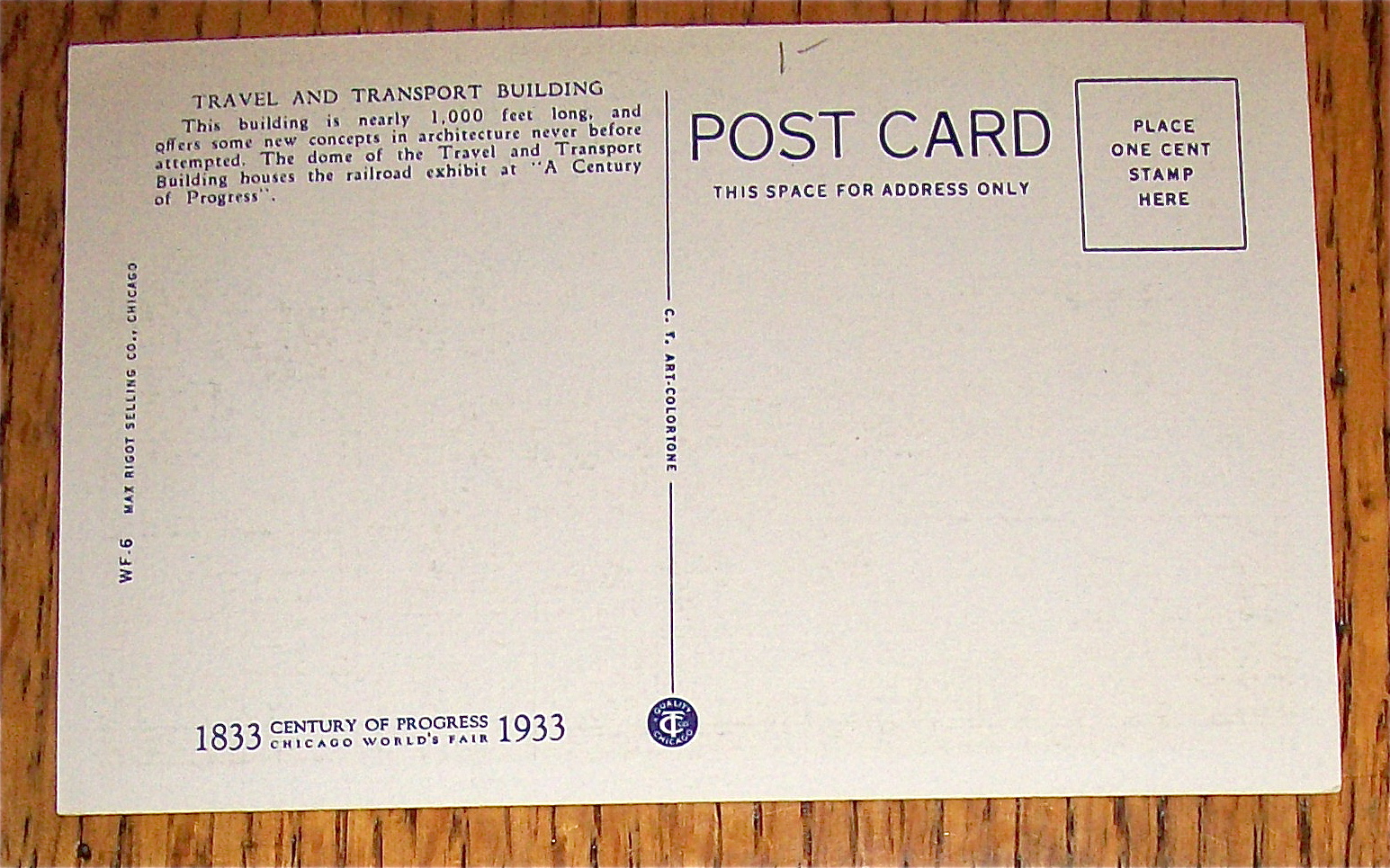 Travel Building Postcard (1933 Century Of Progress)